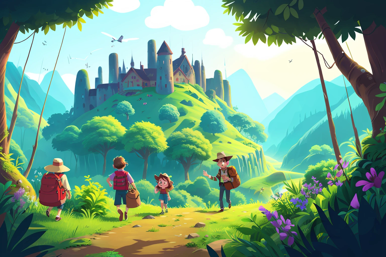 Trip,multiple persons,The background is landscape