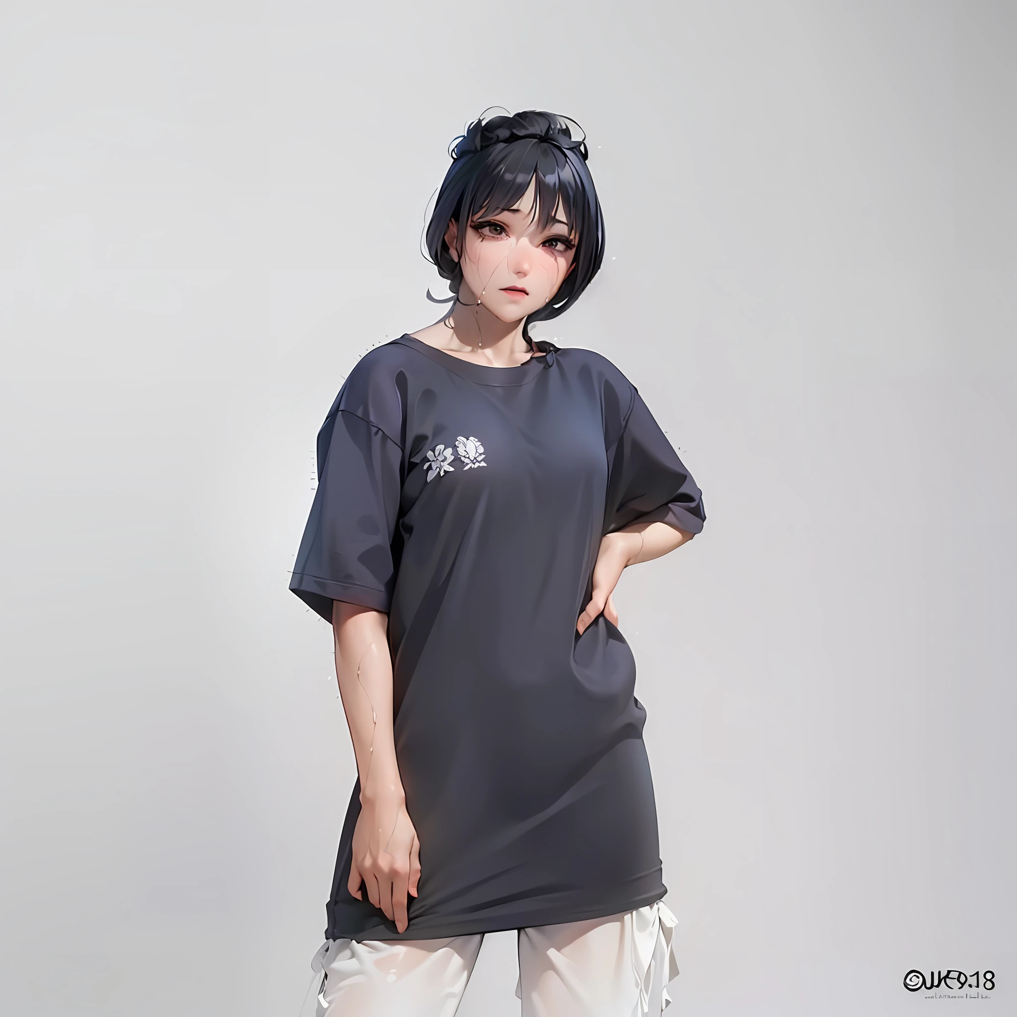 NSFW, Masterpiece, Best Quality, Ultra High Definition, Maximum Resolution, Very Detailed, Clean Skin, Anime, One Girl,(Naked:1.1), Hide Breasts and Crotch with Hands, Cowboy Shot, Slender, Very Cute, Rather Small, Black Hair, Semi-Long Hair, Side Braided, Hair Ornament, Pair Pin, Wet Tissue, (female Masturbation:1.3)