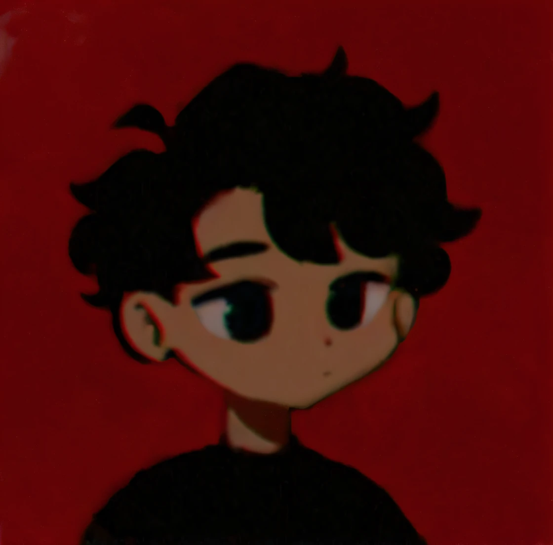 um close up de um menino de desenho animado com uma camisa preta e um fundo azul, toon aesthetic, Elogio Artstyle, his eyes are red and glowing, Retrato Lofi, Loish |, foto do perfil, ((vermelho)) olhos baggy, foto de perfil, seus olhos brilhando vermelhos, foto de perfil do discord, Demon Boy, with red haze, arte oficial