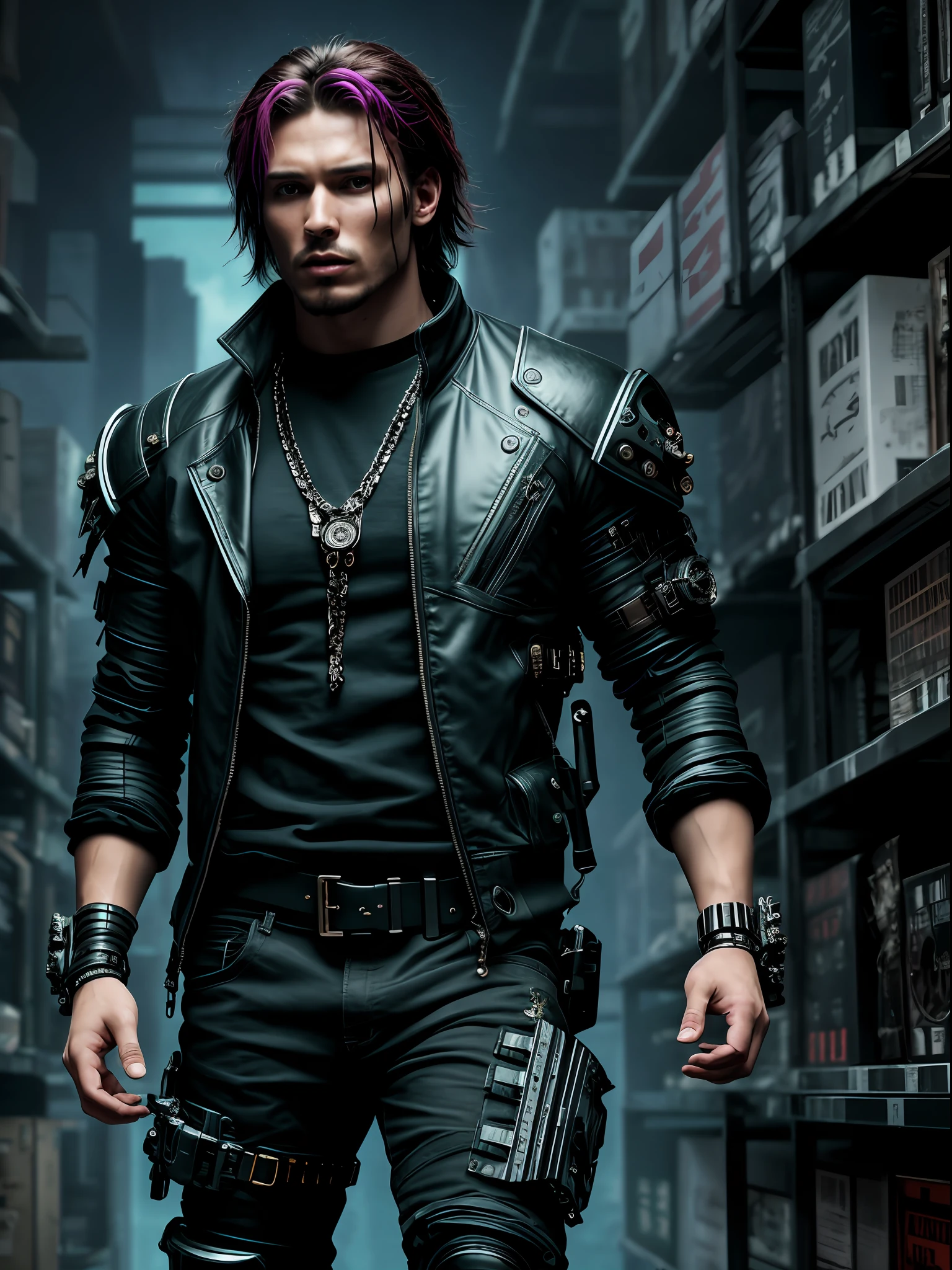 hyper realistic, Best quality, High Details, good anatomy, solo, masked, cyberpunk, high tech, sentient badass alchemist , damaged, rusty, spaceship hanger, Amazing detailed photography of a perfect beautiful man post apocalyptic by Clint Langley, Simon Bisley, Anti-Aliasing, FXAA, De-Noise, Post-Production, SFX, insanely detailed & intricate, hyper maximalist, elegant, ornate, hyper realistic, super detailed, noir coloration, serene, 16k resolution
