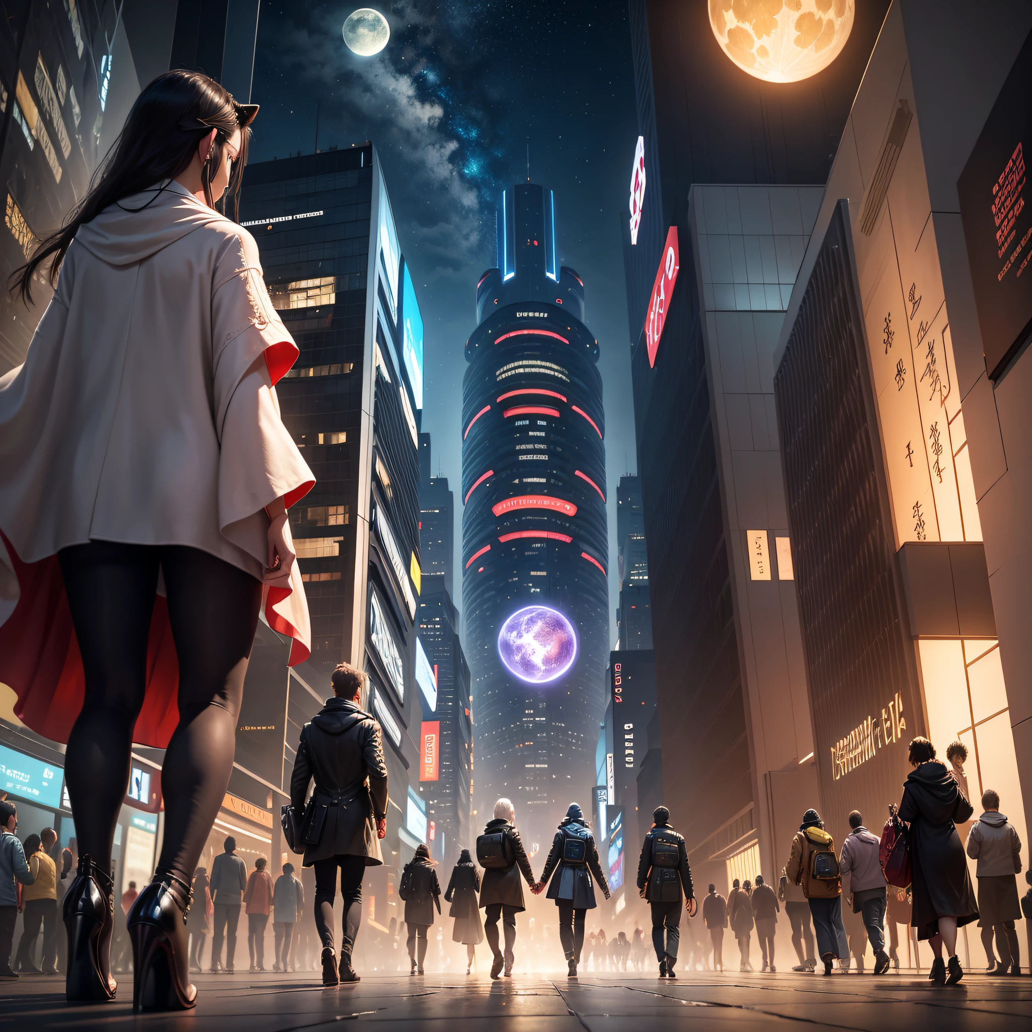 In this breathtaking artwork, we envisage a glimpse of the future - a visionary city intertwining technology and surrealism. As a company at the forefront of hardware innovation, we showcase our Intel-powered creations within this smart city, where the boundaries between reality and imagination blur.
The modern cityscape is unlike anything seen before, a fusion of futuristic architecture inspired by circuit boards and computer chips like the CPU and GPU. A majestic thoroughfare leads straight into the heart of this city, a pathway symbolizing our journey into the future of technology.
Strolling along the city's illuminated lanes, we encounter cheerful denizens celebrating the Supermoon Festival - a mesmerizing event with vibrant costumes and lively activities. From enchanting lantern parades to captivating lion dances, the festivities imbue a unique blend of tradition and innovation, reflecting the essence of this future metropolis.
As night descends, the city's skyline transforms into a canvas of wonders. Amongst the celestial tapestry of stars, futuristic skyscrapers coexist with otherworldly structures, depicting the harmonious integration of humankind's technological prowess with the cosmic mysteries.
This captivating artwork embodies the very essence of our company's vision - a future where technology knows no bounds and where we embrace the spirit of innovation and unity. Together, we celebrate a world where dreams and reality converge, as we journey towards an awe-inspiring and superlative tomorrow. --auto