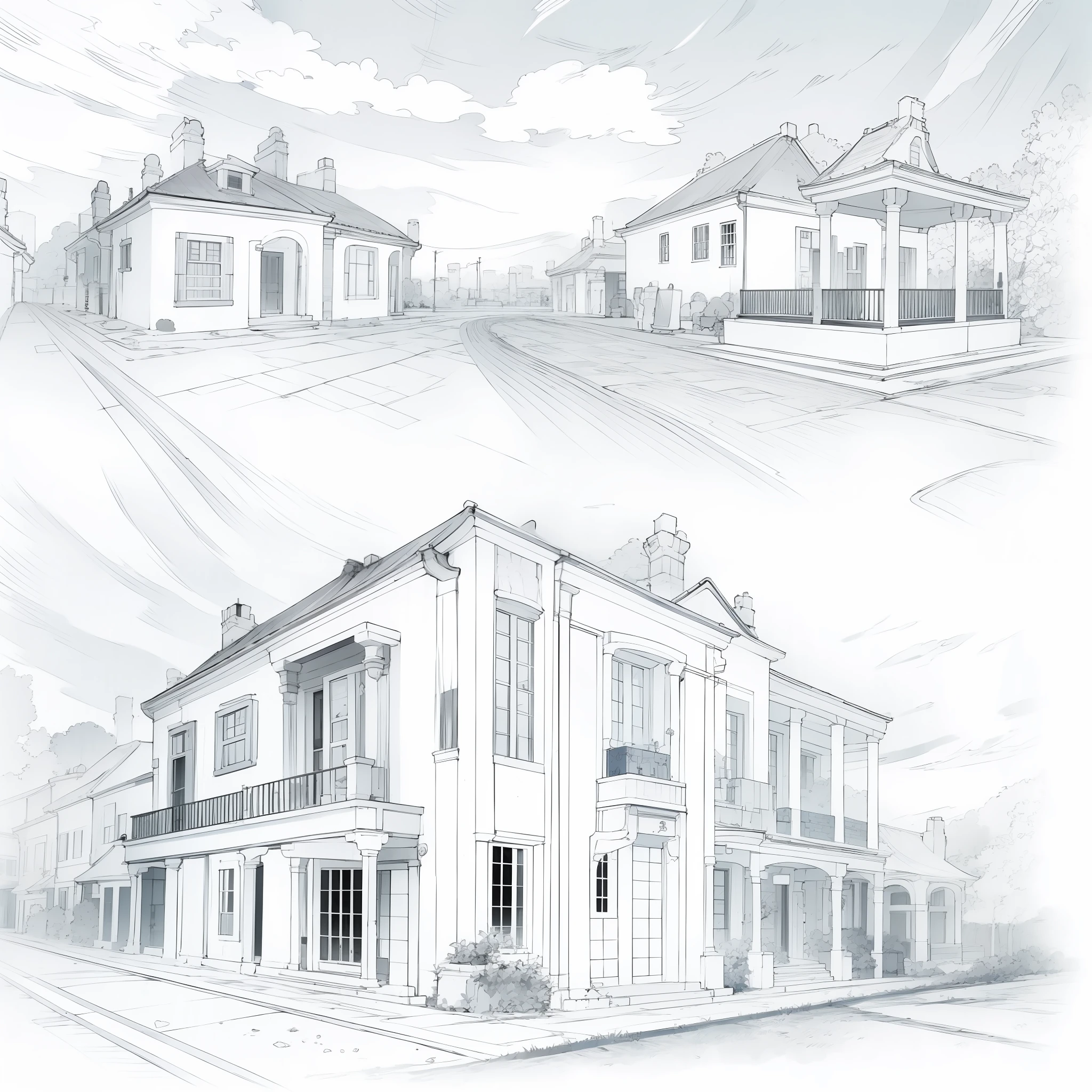 Architectural line drawings,luxury villa