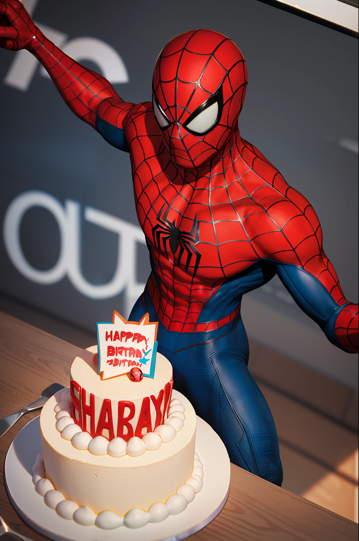 Spider-Man's Birthday Celebration, spideman with a bithday cake, peter parker holding a birthday cake