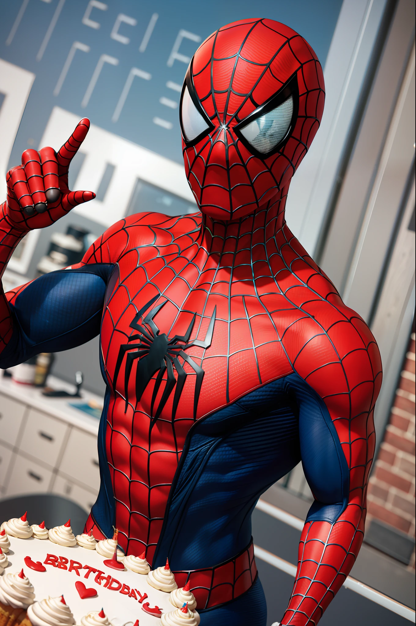 Spider-Man's Birthday Celebration, spideman with a bithday cake, peter parker holding a birthday cake