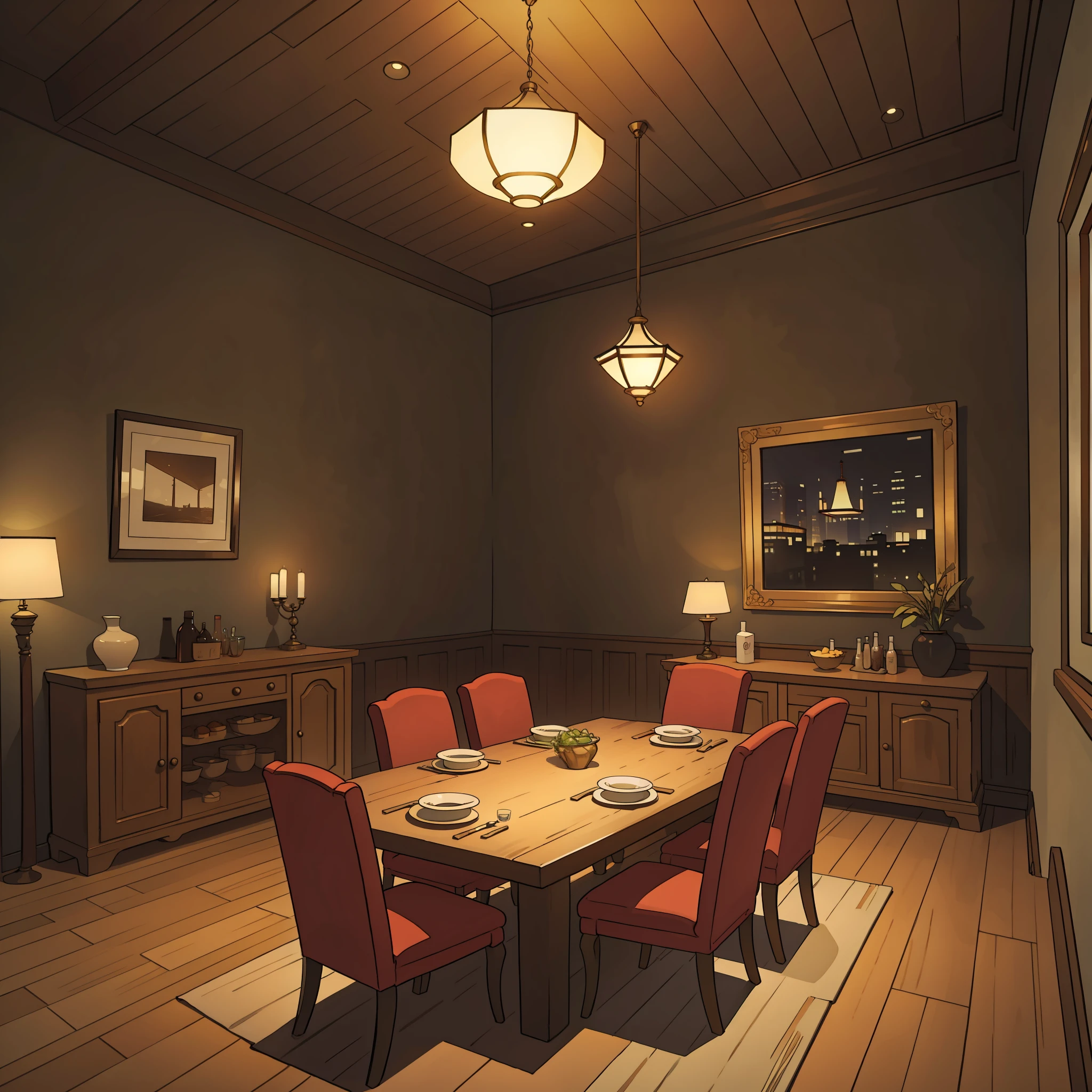 There is a large dining room