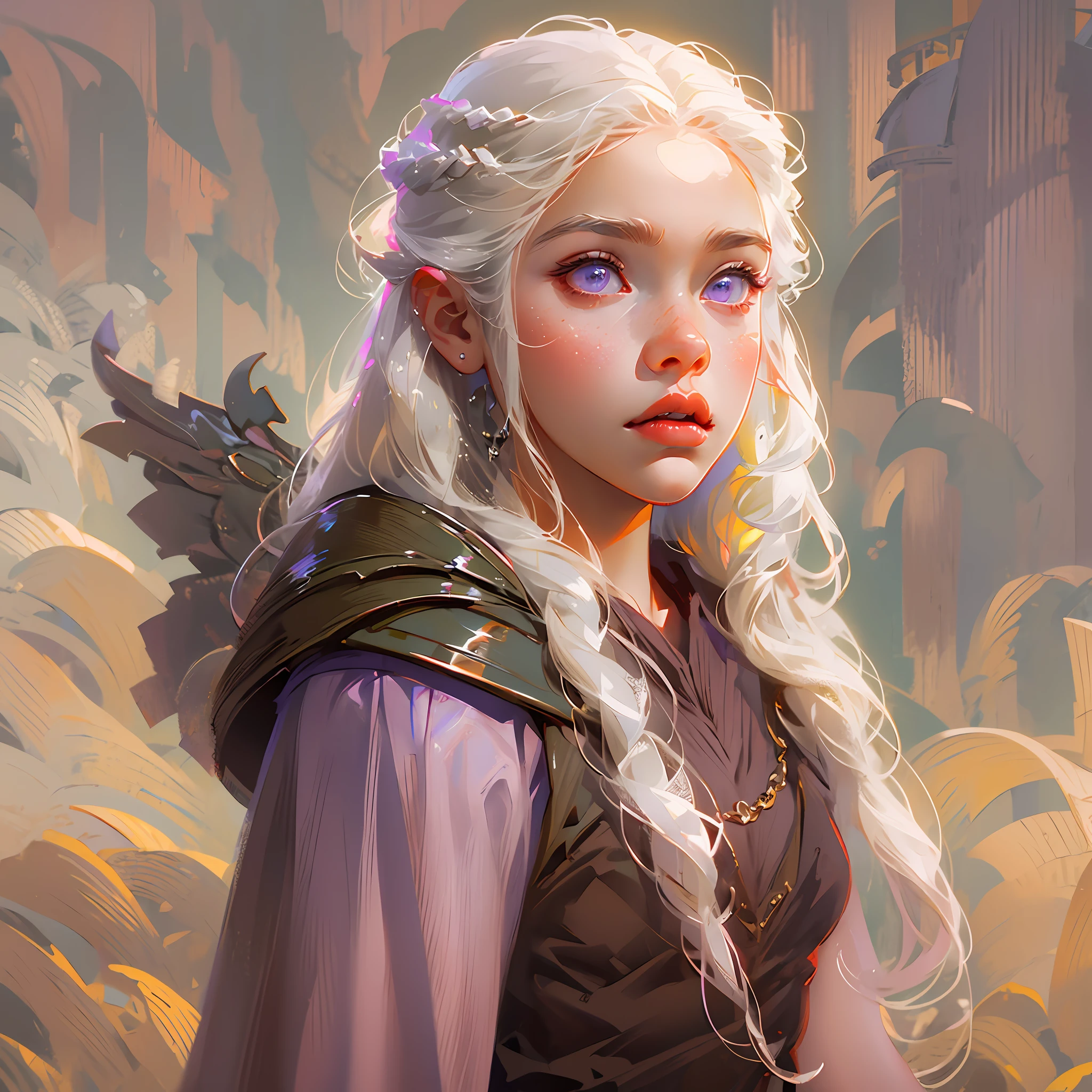 Daenerys is a young woman in her early teens. She is short of stature and very beautiful, with the silver-blonde hair and purple eyes for which House Targaryen has always been known.[5] this collection of images. In her youth, Dany was a meek, timid girl with little confidence or self-esteem.
