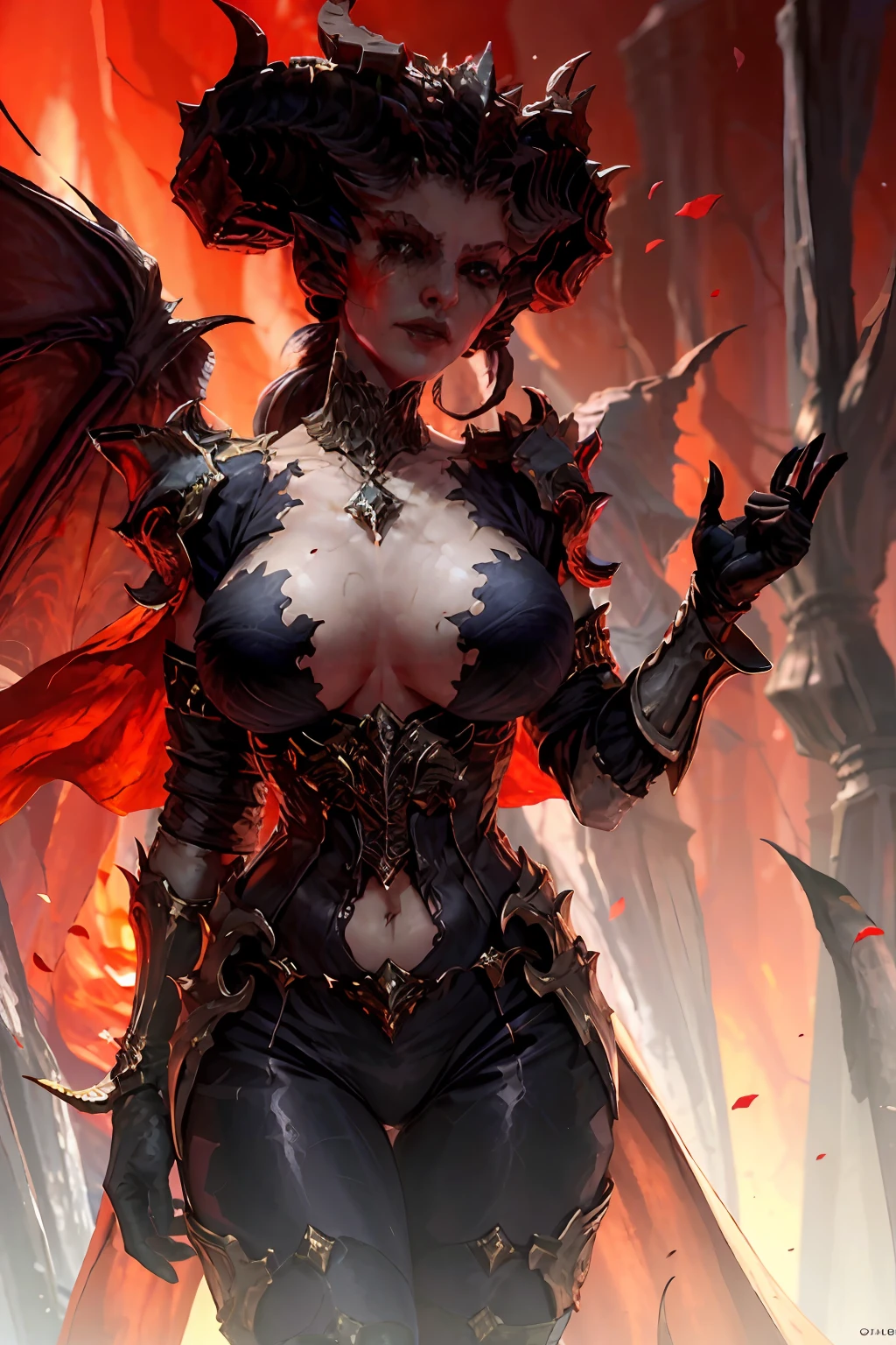 Gray sand style,lillis,(realisticlying:1.5) 8K ,Close-up of a woman with horns and dress, diablo 4 lilith, diablo 4 queen, portrait of a female demon, beautiful elegant demon queen, white horns queen demon, Diablo digital concept art, dark fantasy concept art, queen of hell, Succubus | medieval, queen of the underworld, Demon Woman, Diablo concept art, female lord of change, Wide buttock, Cleavage,huge boobs, tight fit clothes,,garments, tmasterpiece, best qualtiy, ultra - detailed, textur, looking at viewert, Detailed eyes, 详细的脸, (tmasterpiece:1.4),(best qualtiy:1.4),(shiny skins), neonlight, (natta:1.4), midynight, 城市, cyber punk perssonage, optic, the feet,, (:1.5), Sharp Images, Big breasts that expose the, (Saturated color:1.5), Bloom around the lights,(red tint:1.4), Hell landscape background, sharp