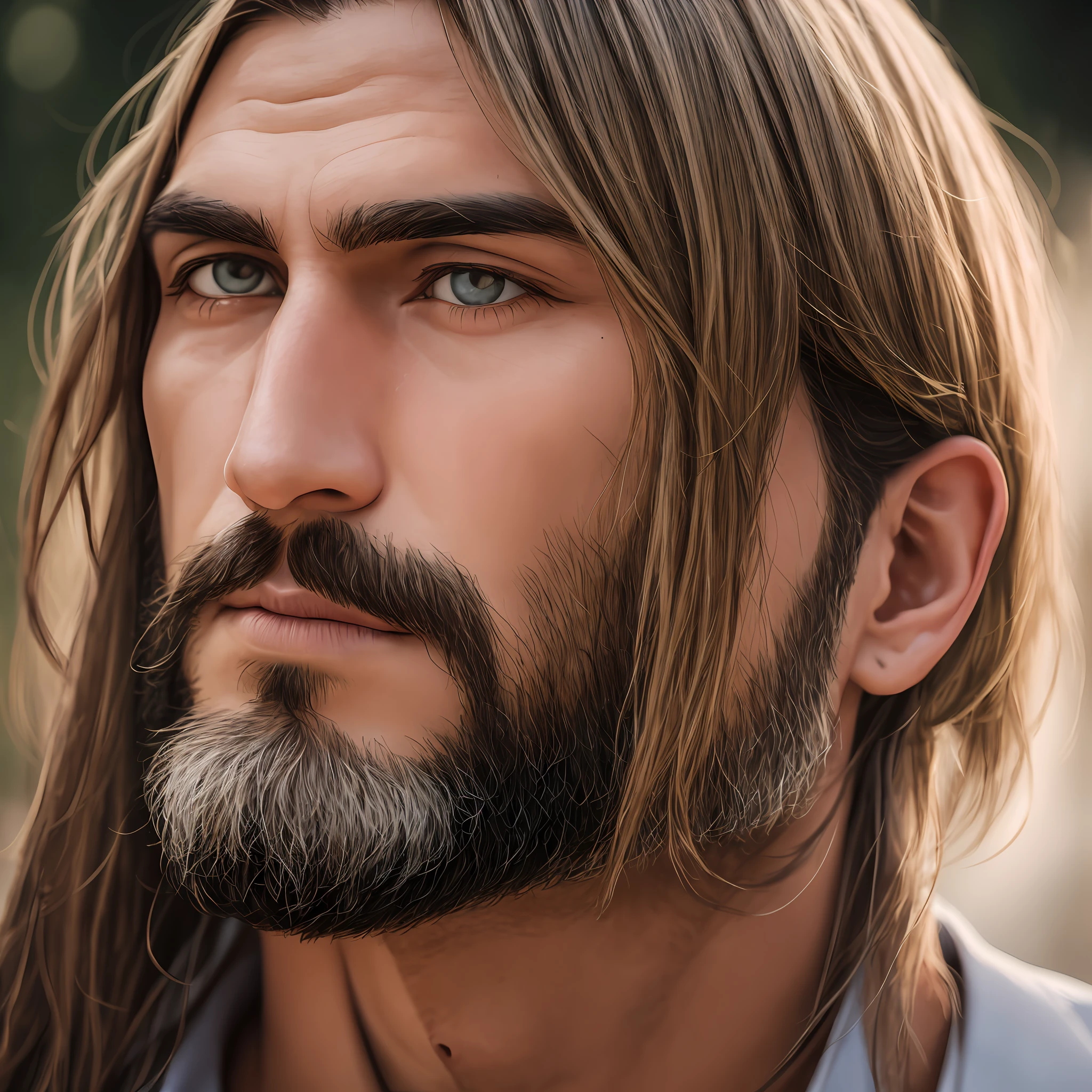 Um retrato de um homem, barbudo, enrugado, envelhecido, estilo antigo, oriente medio, persia, com olhos penetrantes, rosto detalhado, detalhes altos, fotografia, luz natural, Nikon D850, 50mm, f/1.4 --auto