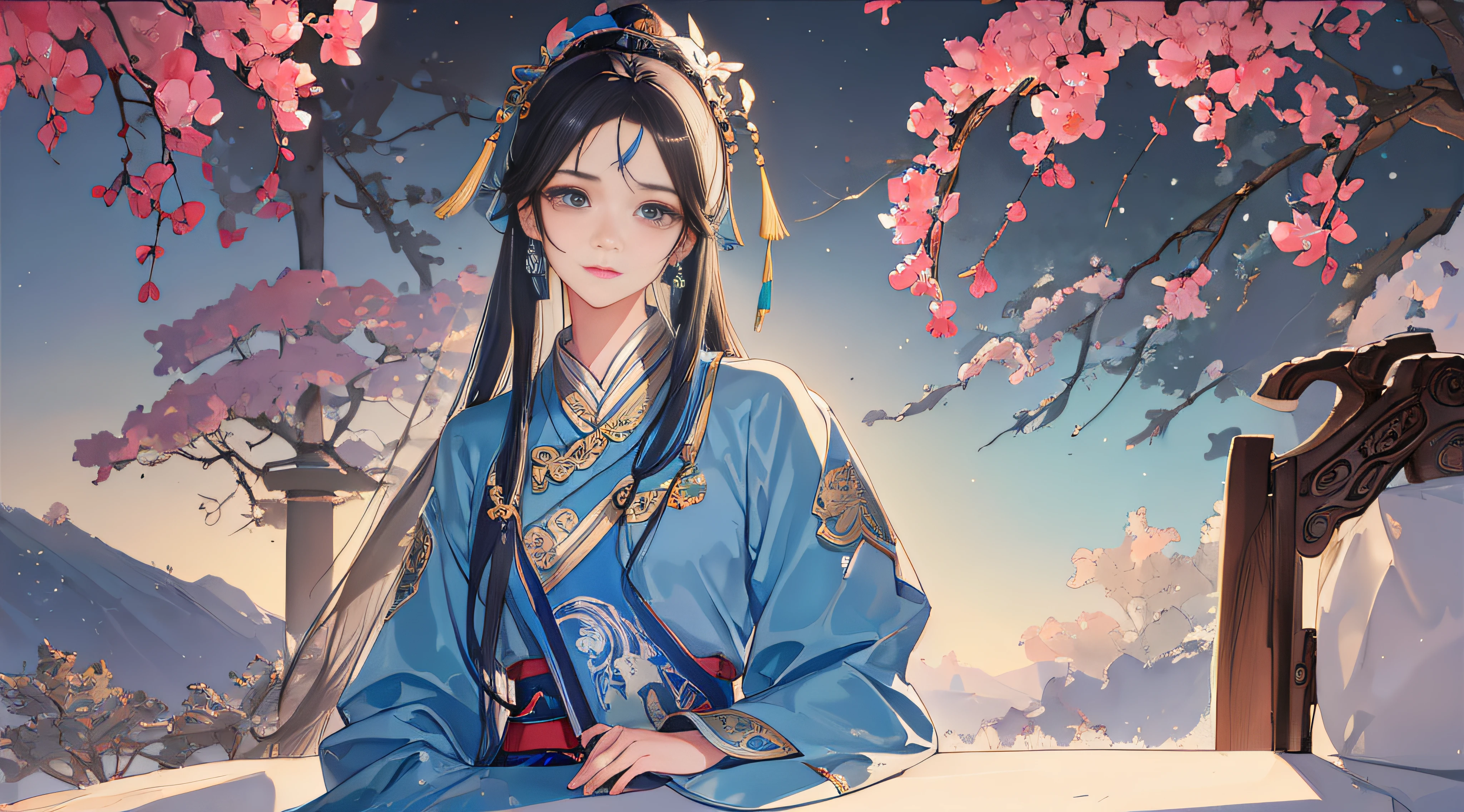 tmasterpiece,profesional lighting,photon maping,Radio City,physically-based renderingt,Valkyrie,full bodyesbian,absurderes,A high resolution,skylines,Beautiful detailed sky,Covered with,(Hanfu,Ming style),Chromatic aberrations and intricate details, ,, rays of sunshine, tmasterpiece, super detailing, Epic composition, hyper HD, high qulity, extremely detaile, offcial art, Uniform 8K wallpaper, super detailing,High resolution CG,depth of fields、maximum definition and sharpness、Many-Layer Textures、Albedo e mapas Speculares、Surface coloring、Accurate simulation of light-material interactions、perfectly proportions、rendering by octane、Two-colored light、largeaperture、Low ISO、White balance、the rule of thirds、8K raw data , Meticulous,perfect hand,Clear face, Highly detailed skin and face,The beauty of classical Chinese gardens