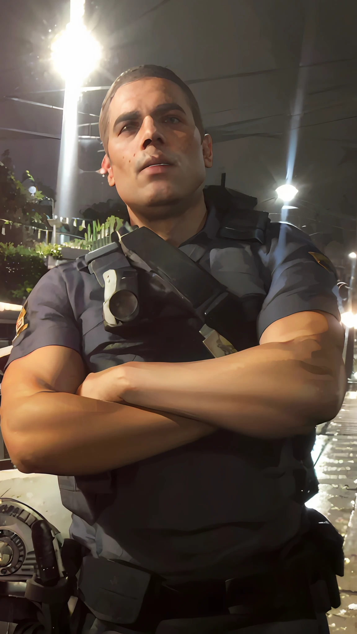 There is a man standing in front of a police car, full body camera shot, bodycam |, policial, Imagens de bodycam |, Police man!!, policial, foto do perfil, vestindo uniforme policial, david rios ferreira, oficial, policial atingido, photo taken at night, Closeup do policial, security agent, police, imagem de perfil, caio santos, ástor alexander
