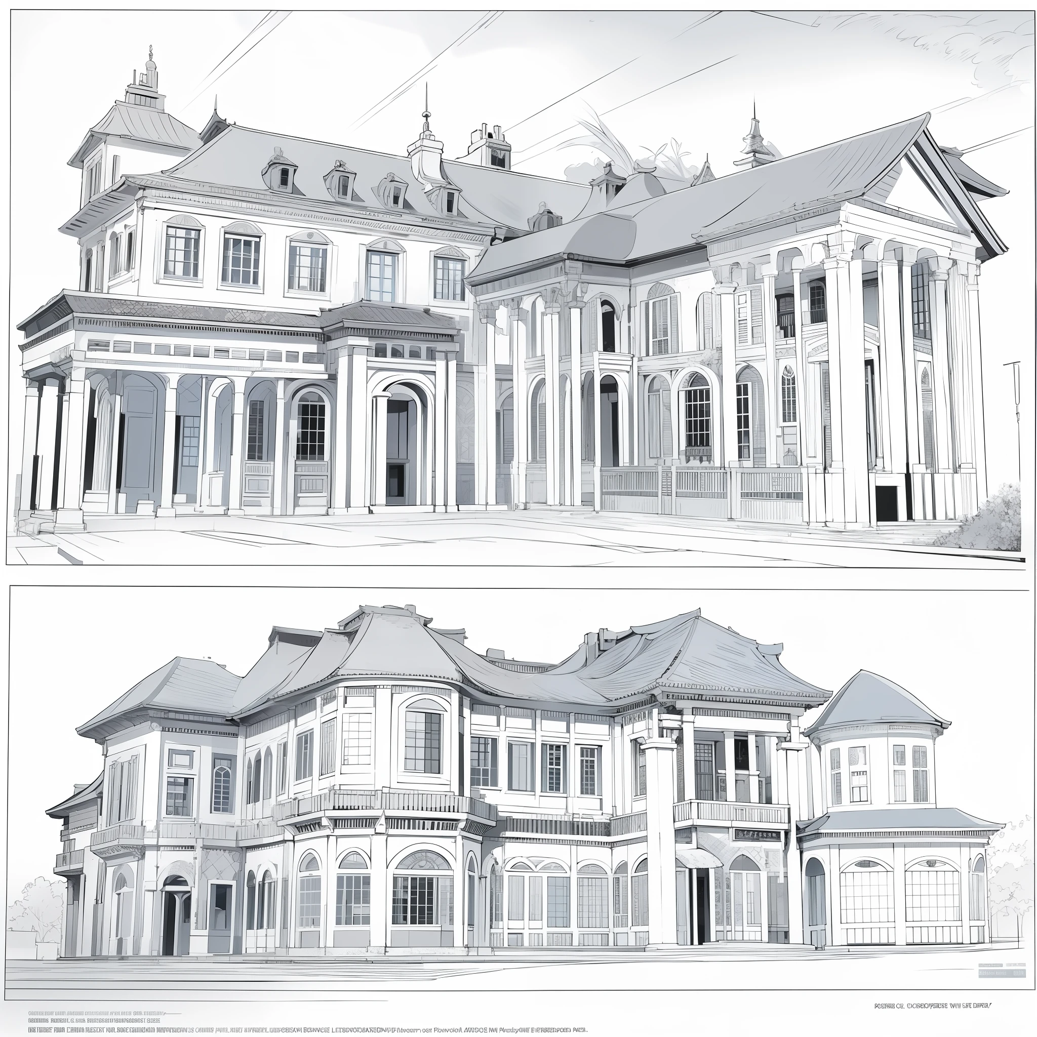 Architectural line drawings,luxury villa