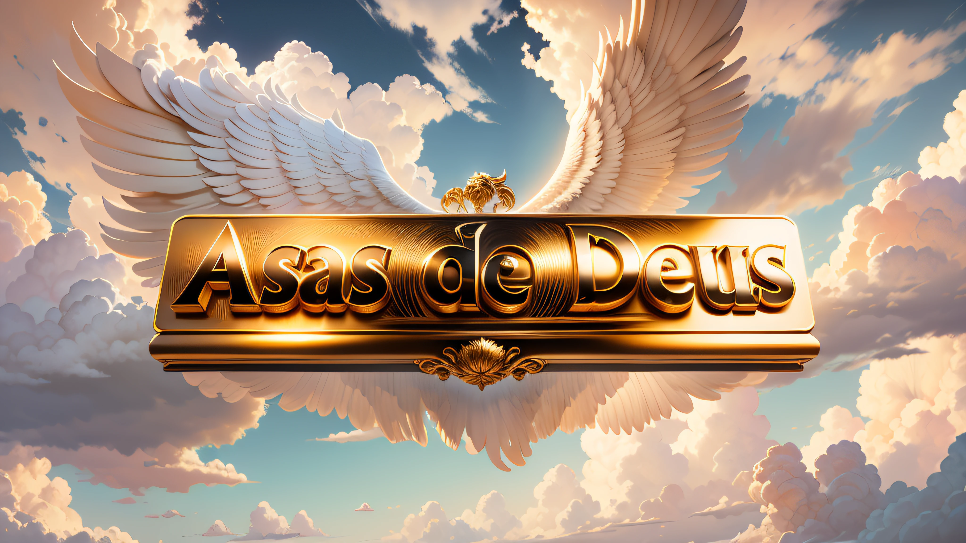 Um logo luxuoso, Angelic theme, with the title Wings of God, sobre a cidade de Nova Iorque