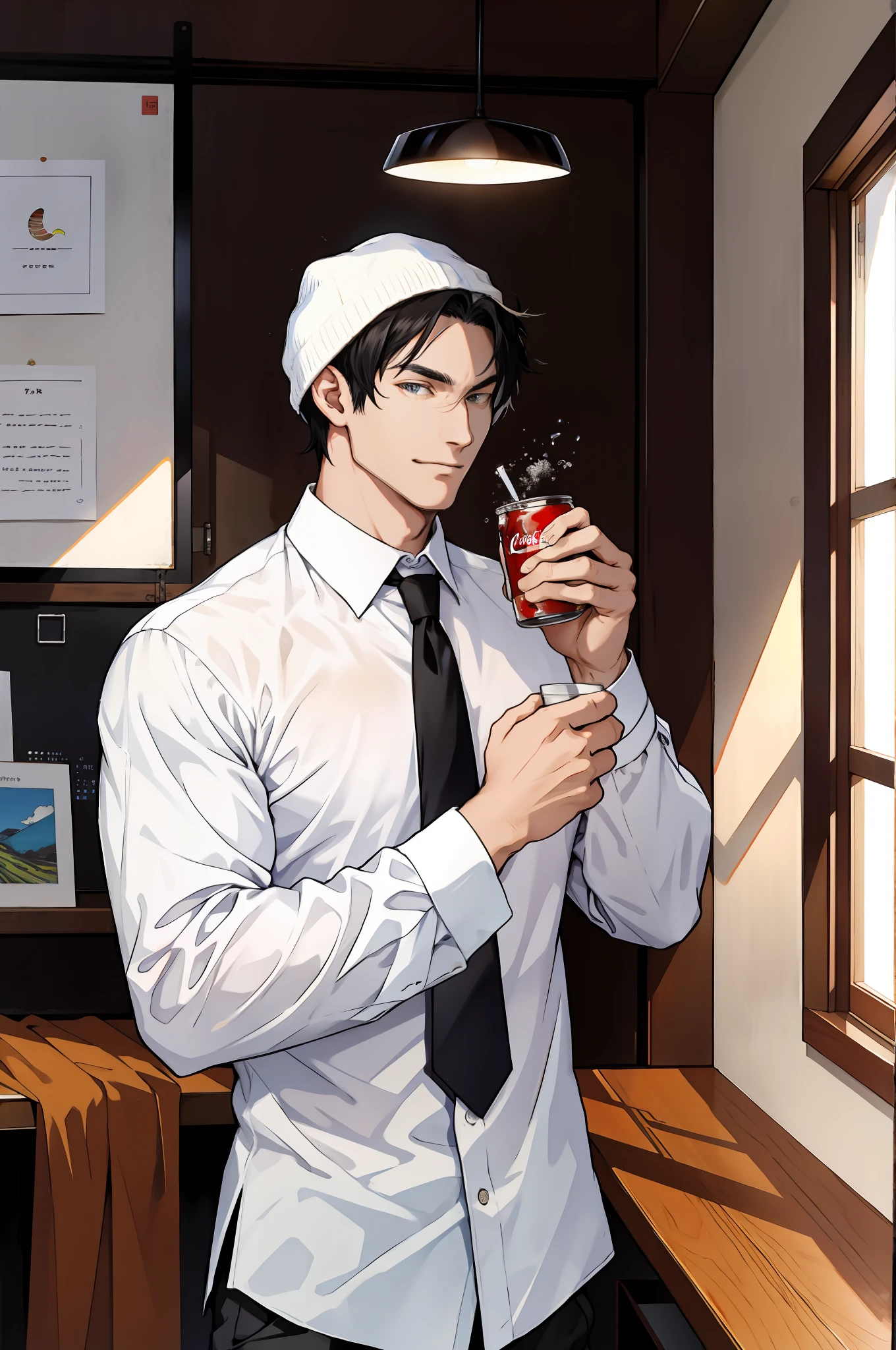 Coke in hand,black color hair