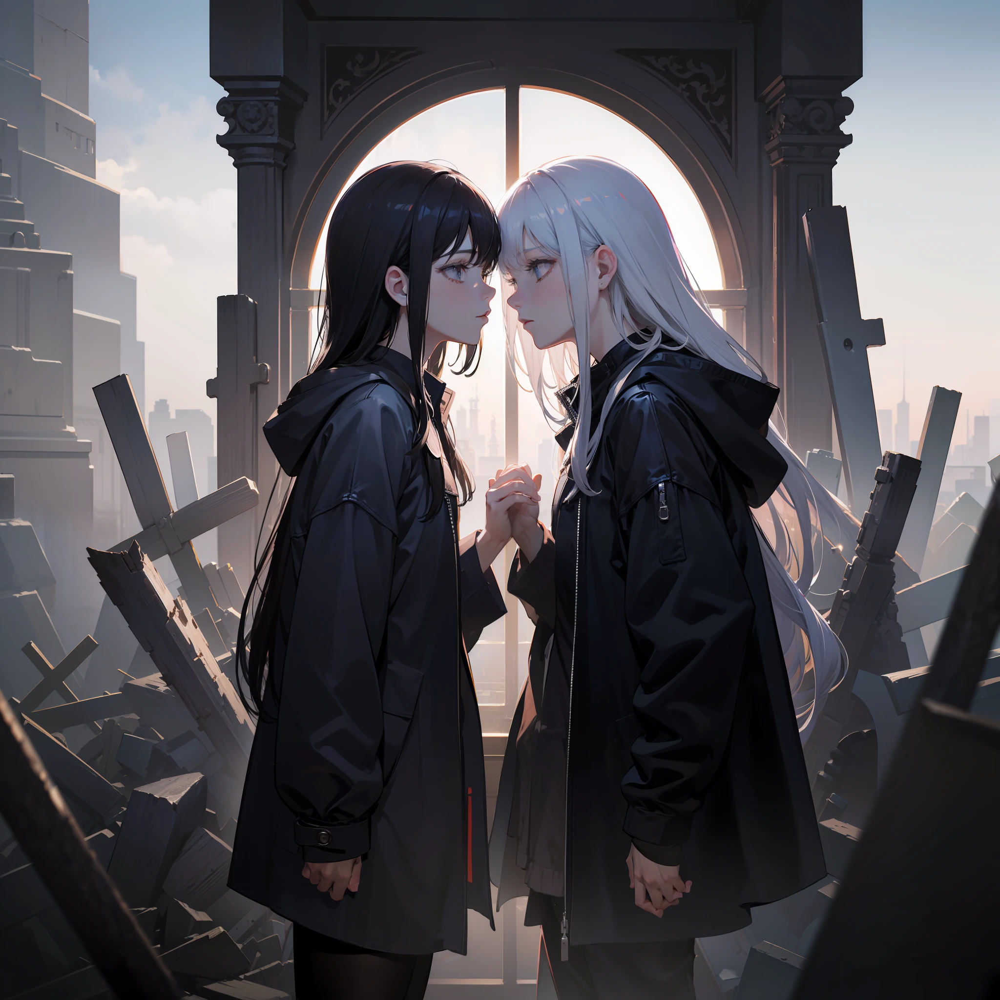 masterpiece、top-quality、Movie stills、one girls、descend、No shadow、Diabolical、Black coat、Overall dark、The Darkness、the chaos、double exposure, (Layered Images):1.2, merged visuals, evocative storytelling, dreamy ambiance, creative blending, Thought-provoking and discreet lighting, (moody ambiance):1.2, darker shadows, subtle highlights, Mysterious aura