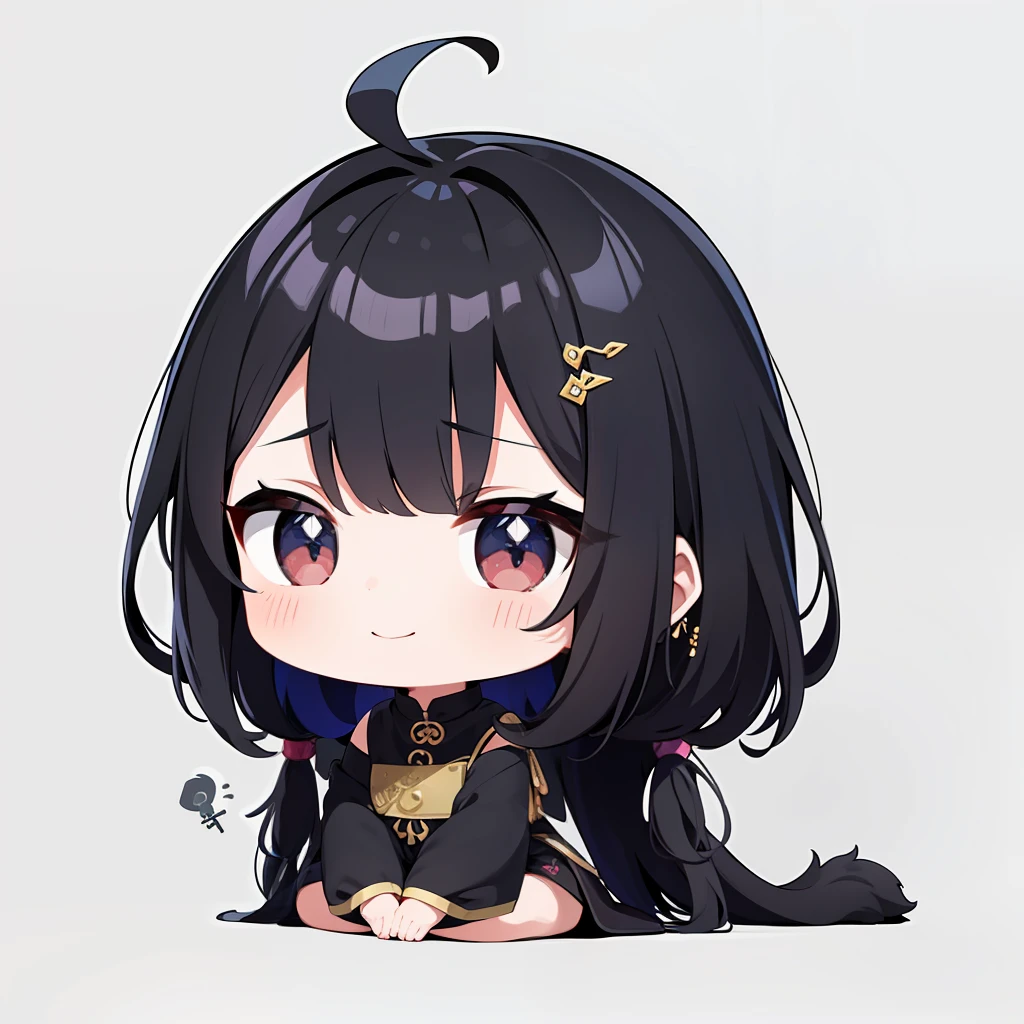 超A high resolution, nffsw, Best aesthetic, Best Quality, masutepiece, Flat Avatar, Perfect litthing、(colourfull、vivd colour: 1.4)、a Dog、Painting, Has iridescent hair, is shy, A smile, hair adornments, Chibi, simple background, 耳环, jewely, side locks, large oval eyes,Flat Avatar, simple background, A dark-haired,