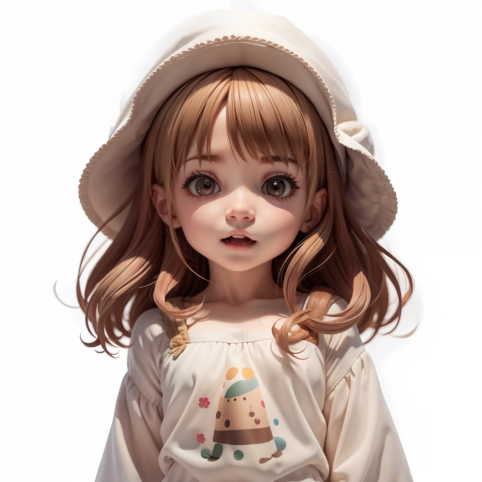 Curious Girl's Imaginary Friend, cute girl 6 years old, children's story, white background, various expressions