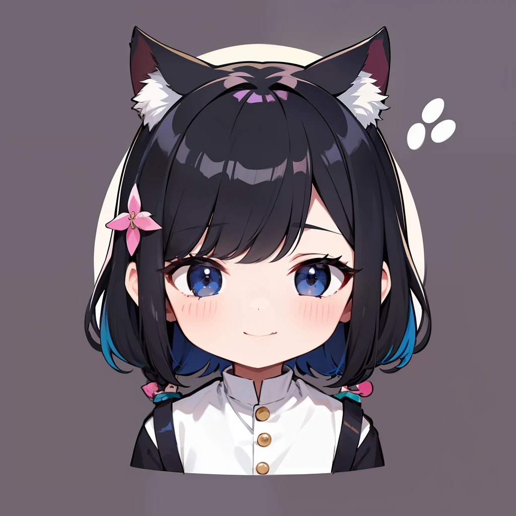 超A high resolution, nffsw, Best aesthetic, Best Quality, masutepiece, Flat Avatar, Perfect litthing、(colourfull、vivd colour: 1.4)、a Dog、Painting, Has iridescent hair, is shy, A smile, hair adornments, Chibi, simple background, 耳环, jewely, side locks, large oval eyes,Flat Avatar, simple background, A dark-haired,