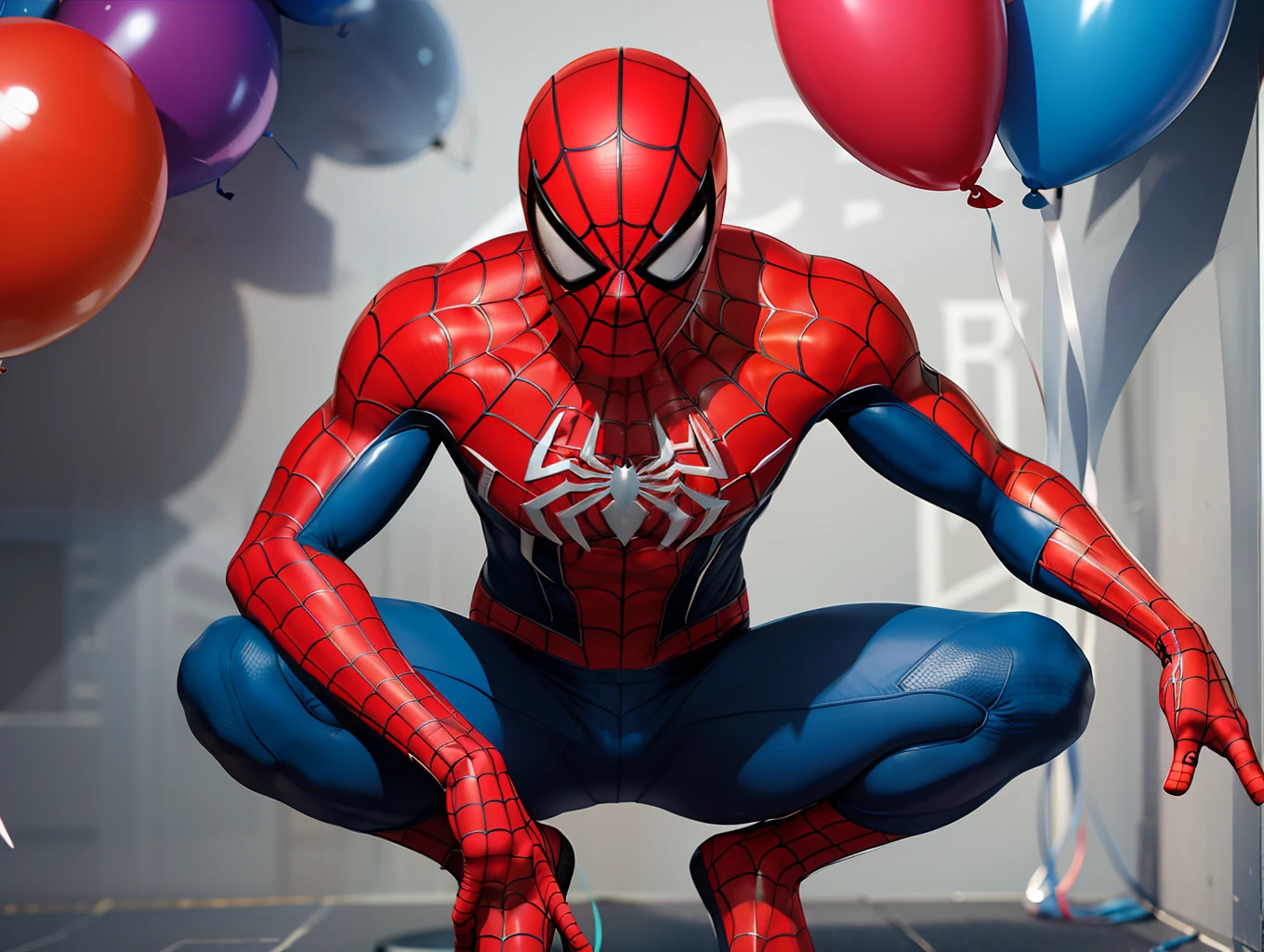 Spider-Man's Birthday Celebration, spideman with a lot of bithday balloons, peter parker with birthday balloon