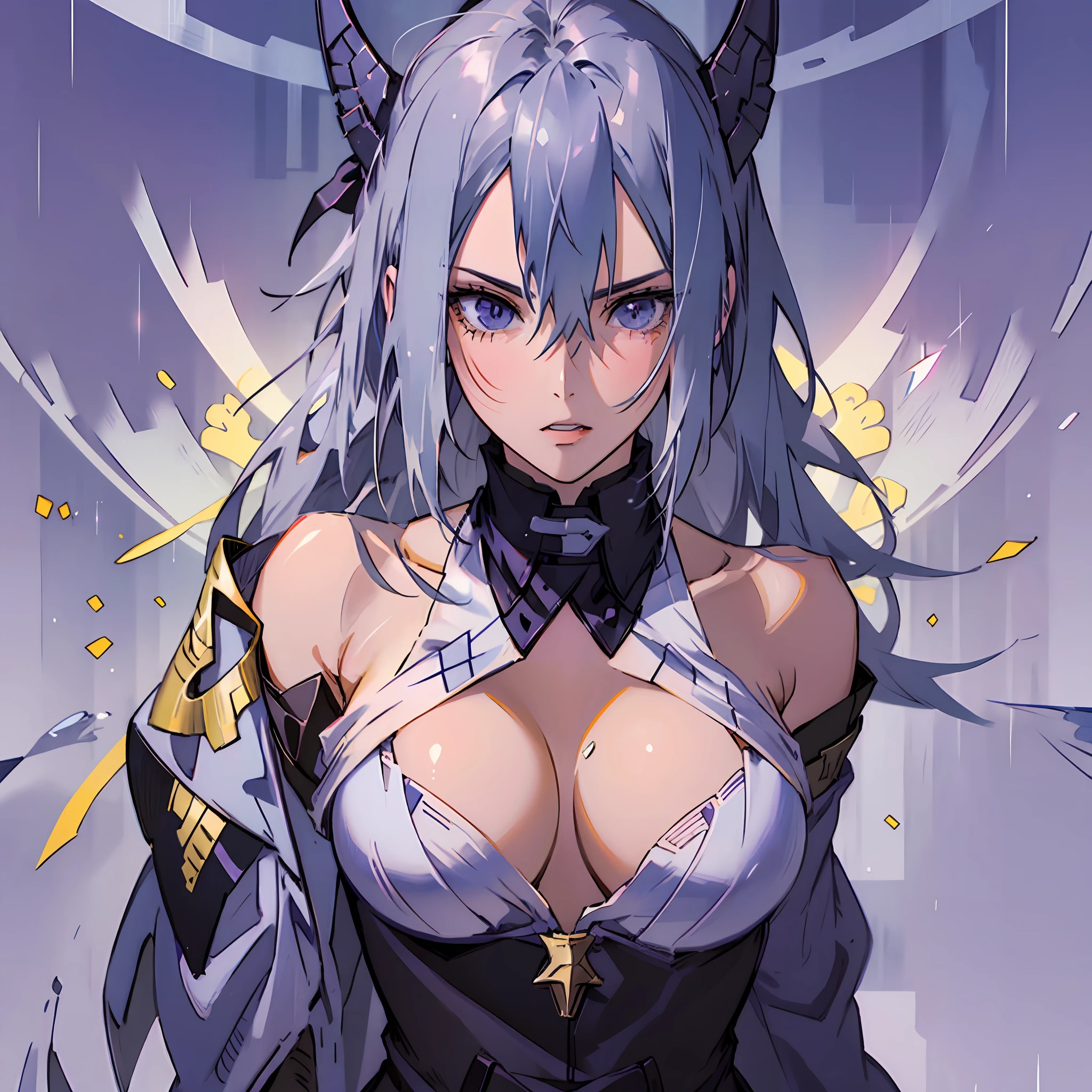 anime big breast，man，silber hair，Gorgeous battle robes。