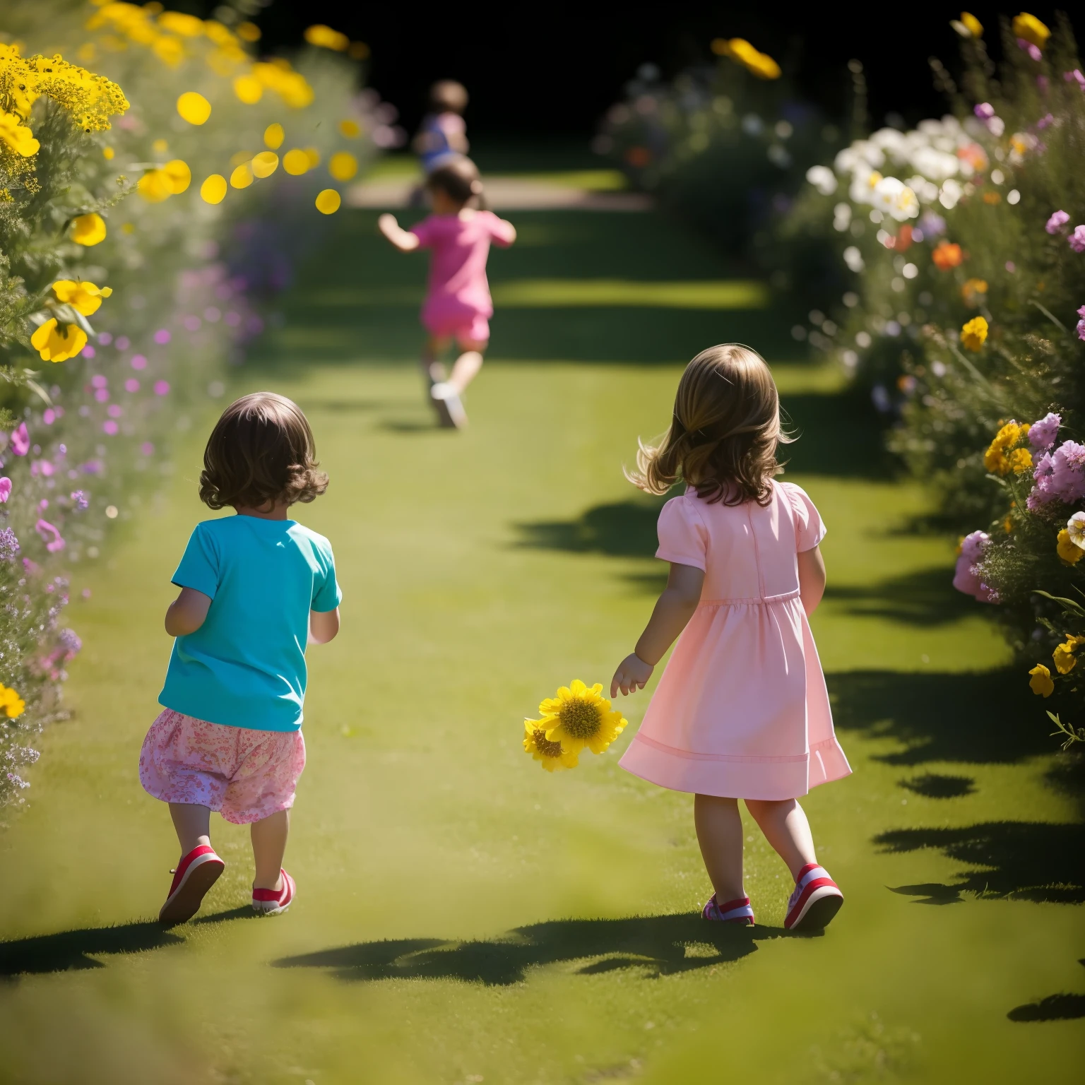 It was a sunny afternoon, only Pedro and his sister Laura, 6 years-old and 4 years-old respectively were playing excitedly in their backyard, showing them from the backside. Suddenly, something flashed among the flowers, --auto