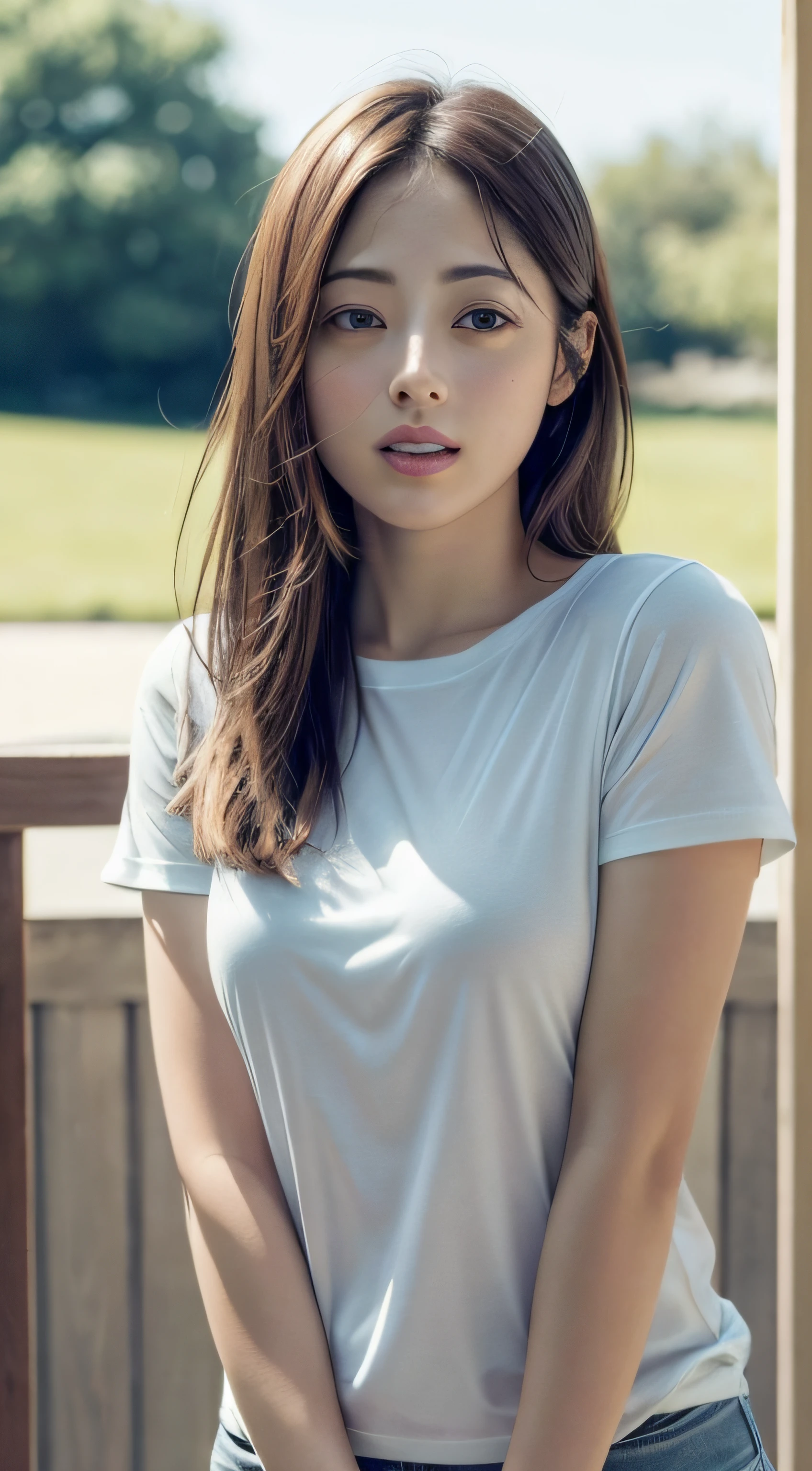 doress、(Photorealsitic:1.4)、(hyper realisitic:1.4)、(realisitic:1.3)、(Smooth lighting:1.05)、(Improved lighting quality in movies:0.9)、32K、1girl in、20 years girl、Realistic lighting、Back lighting、Facial light、raytrace、(brightened light:1.2)、(enhanced quality:1.4)、(Top quality real texture skins:1.4)、finely eye、finerly detailed face、Fine quality eye、(Tired, sleepy and satisfied:0.0)、 close up of face、tshirts、(enhance body line mood:1.1)、(Increase the beauty of skin texture:1.1)、((Satomi Ishihara))、