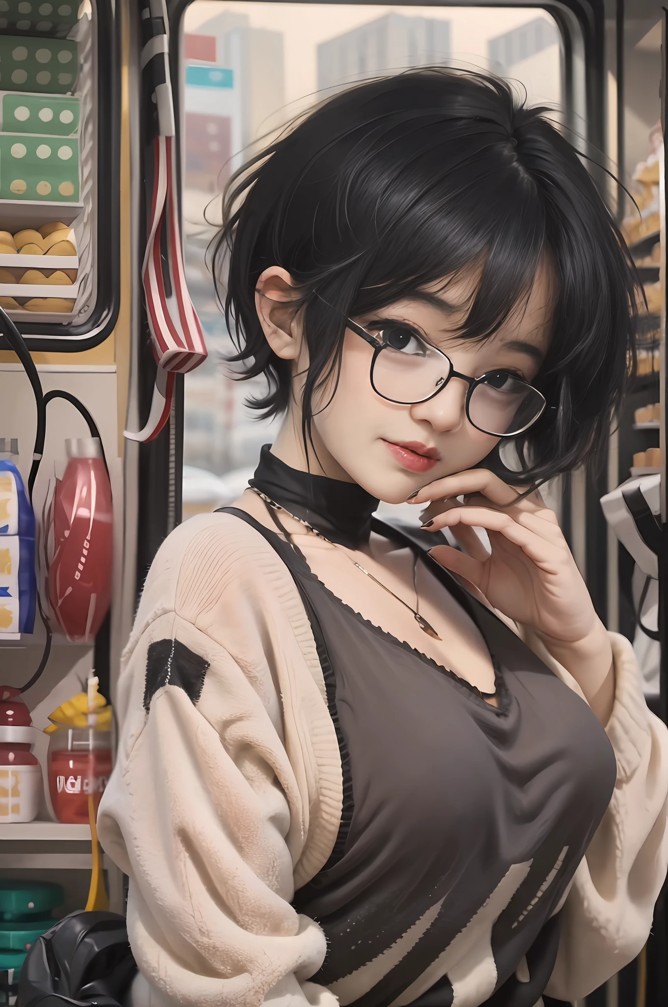 Woman with short unisex hair! Beautiful, very cute and fair! , black hair, young, very cute, glasses!, slightly fat, cute, baby fat!! , two-dimensional, a little colored, shy, short hair, short hair!! Childish, erotica, glasses, plump and sexy