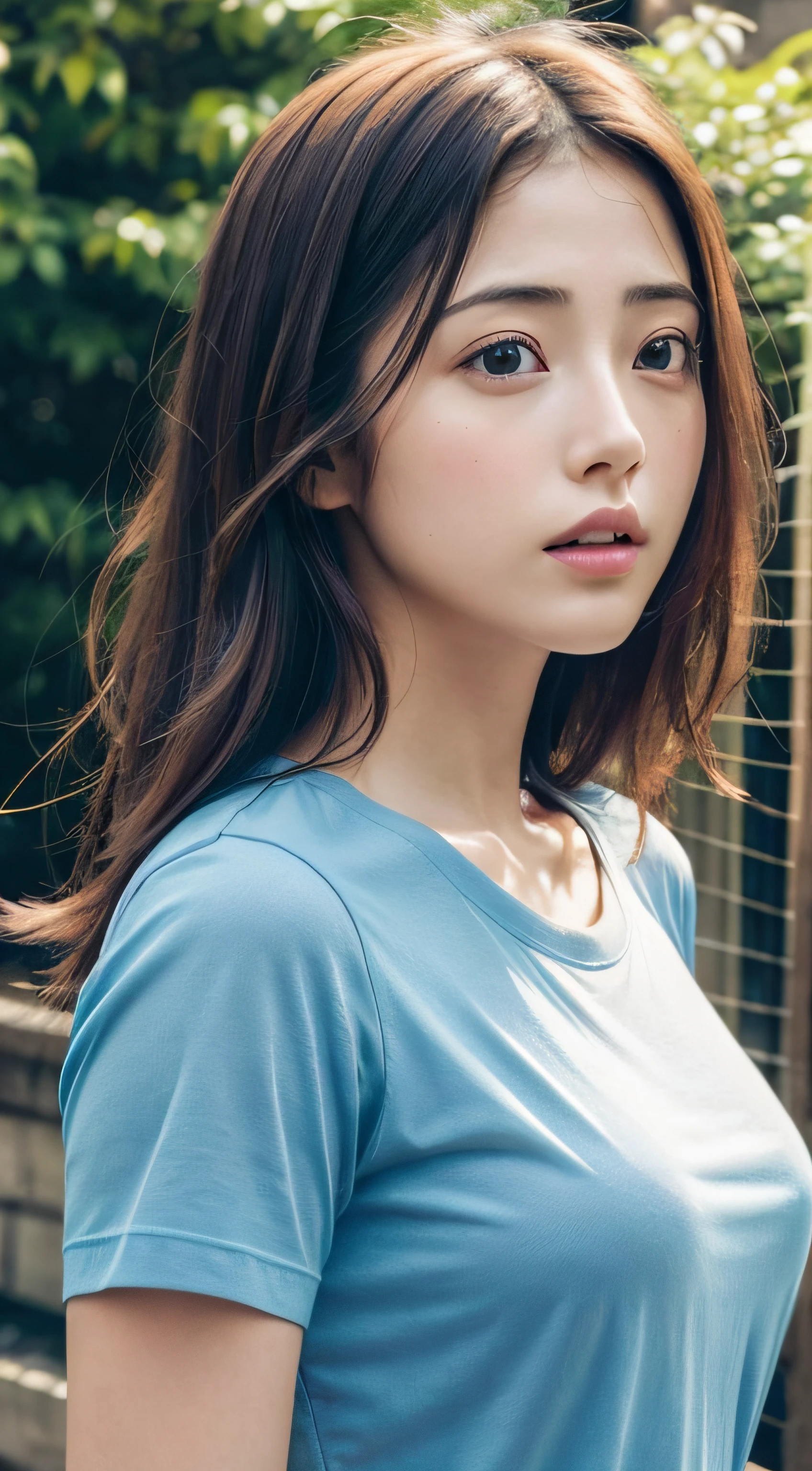 doress、(Photorealsitic:1.4)、(hyper realisitic:1.4)、(realisitic:1.3)、(Smooth lighting:1.05)、(Improved lighting quality in movies:0.9)、32K、1girl in、20 years girl、Realistic lighting、Back lighting、Facial light、raytrace、(brightened light:1.2)、(enhanced quality:1.4)、(Top quality real texture skins:1.4)、finely eye、finerly detailed face、Fine quality eye、(Tired, sleepy and satisfied:0.0)、 close up of face、tshirts、(enhance body line mood:1.1)、(Increase the beauty of skin texture:1.1)、((Satomi Ishihara))、