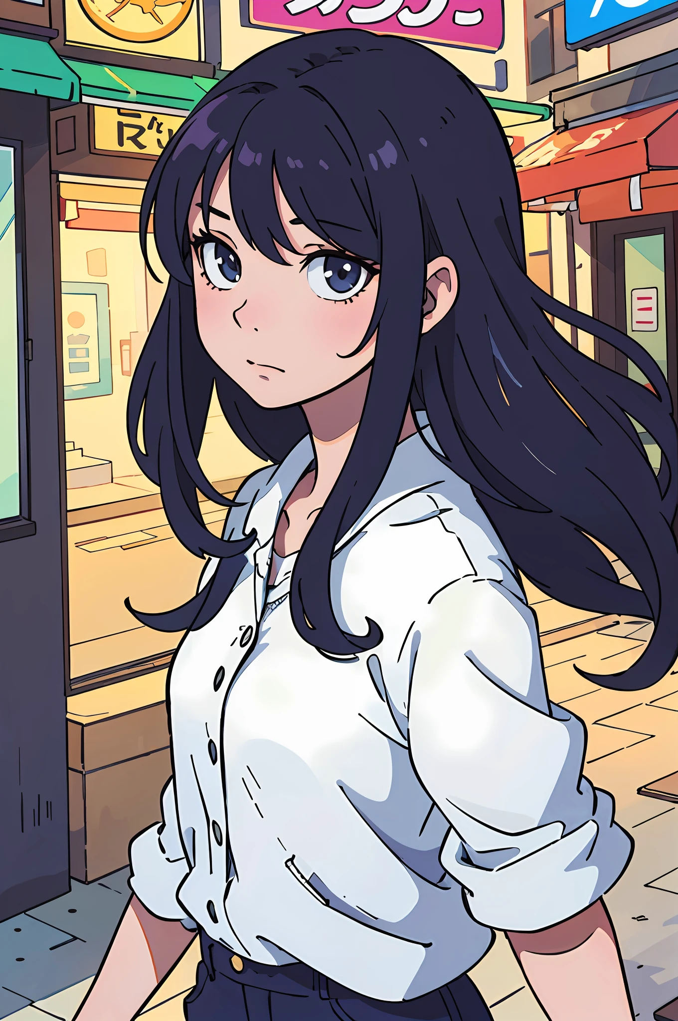 (best-quality:0.8), (best-quality:0.8), perfect anime illustration, extreme closeup portrait of a pretty woman walking through the city