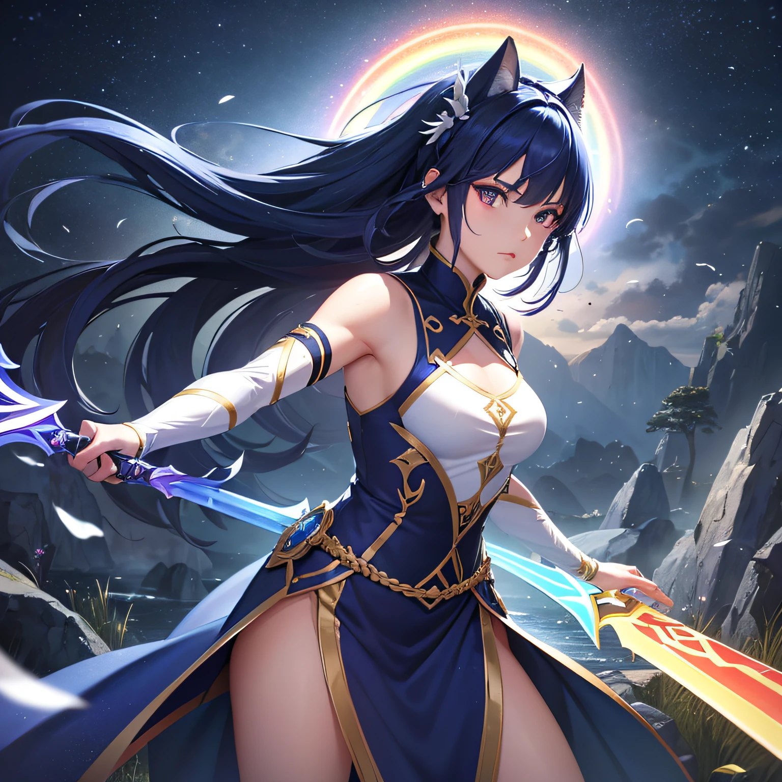 「Iris knife」The image of the legendary warrior imagined as is expressed with the following keywords...:
Rainbow Sword: The Iris Knife is a being with a sword that shines beautifully like a rainbow.。The sword is said to have powerful and mystical powers.。
Legendary warriors: The iris knife has the appearance of a warrior inherited from ancient times。Their existence is told in myths and stories。
Light and fighting spirit: Iris knife wears light、Portrayed as a warrior full of fighting spirit。They symbolize justice or courage、Fight Darkness and Evil。
Colors of the rainbow: Iris knife warriors are dressed in different colors like a rainbow。It is a symbol of their power and pride。
Mysteries and secrets: Iris knife is considered mysterious and secretive.。Many mysteries are hidden in their origin and power。
guardian of the world: Iris Knife Warrior is the world and man々Is々Respected as a guardian。They fight for peace and harmony。