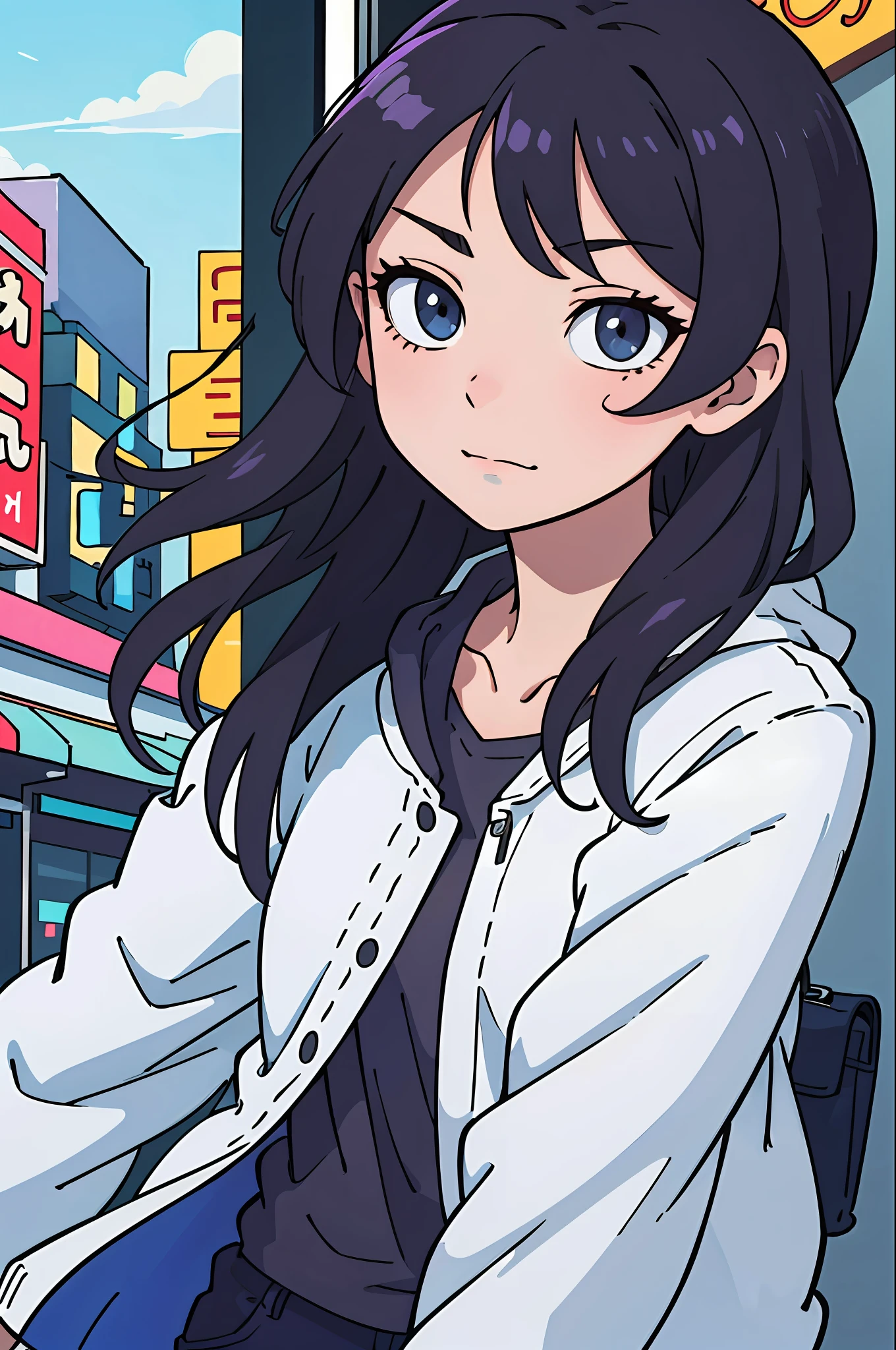 (best-quality:0.8), (best-quality:0.8), perfect anime illustration, extreme closeup portrait of a pretty woman walking through the city