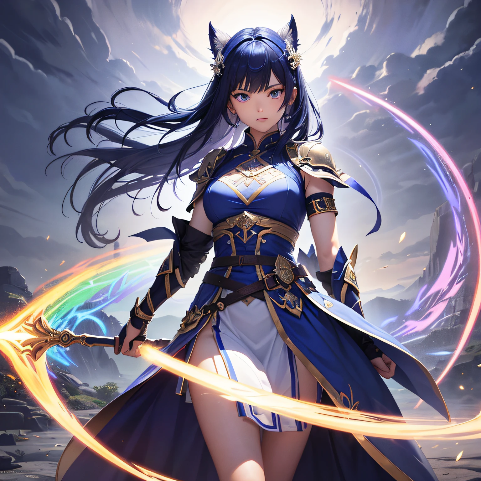 「Iris knife」The image of the legendary warrior imagined as is expressed with the following keywords...:
Rainbow Sword: The Iris Knife is a being with a sword that shines beautifully like a rainbow.。The sword is said to have powerful and mystical powers.。
Legendary warriors: The iris knife has the appearance of a warrior inherited from ancient times。Their existence is told in myths and stories。
Light and fighting spirit: Iris knife wears light、Portrayed as a warrior full of fighting spirit。They symbolize justice or courage、Fight Darkness and Evil。
Colors of the rainbow: Iris knife warriors are dressed in different colors like a rainbow。It is a symbol of their power and pride。
Mysteries and secrets: Iris knife is considered mysterious and secretive.。Many mysteries are hidden in their origin and power。
guardian of the world: Iris Knife Warrior is the world and man々Is々Respected as a guardian。They fight for peace and harmony。 personification male people Youth Warrior Mystical Fictional creatures chimera
