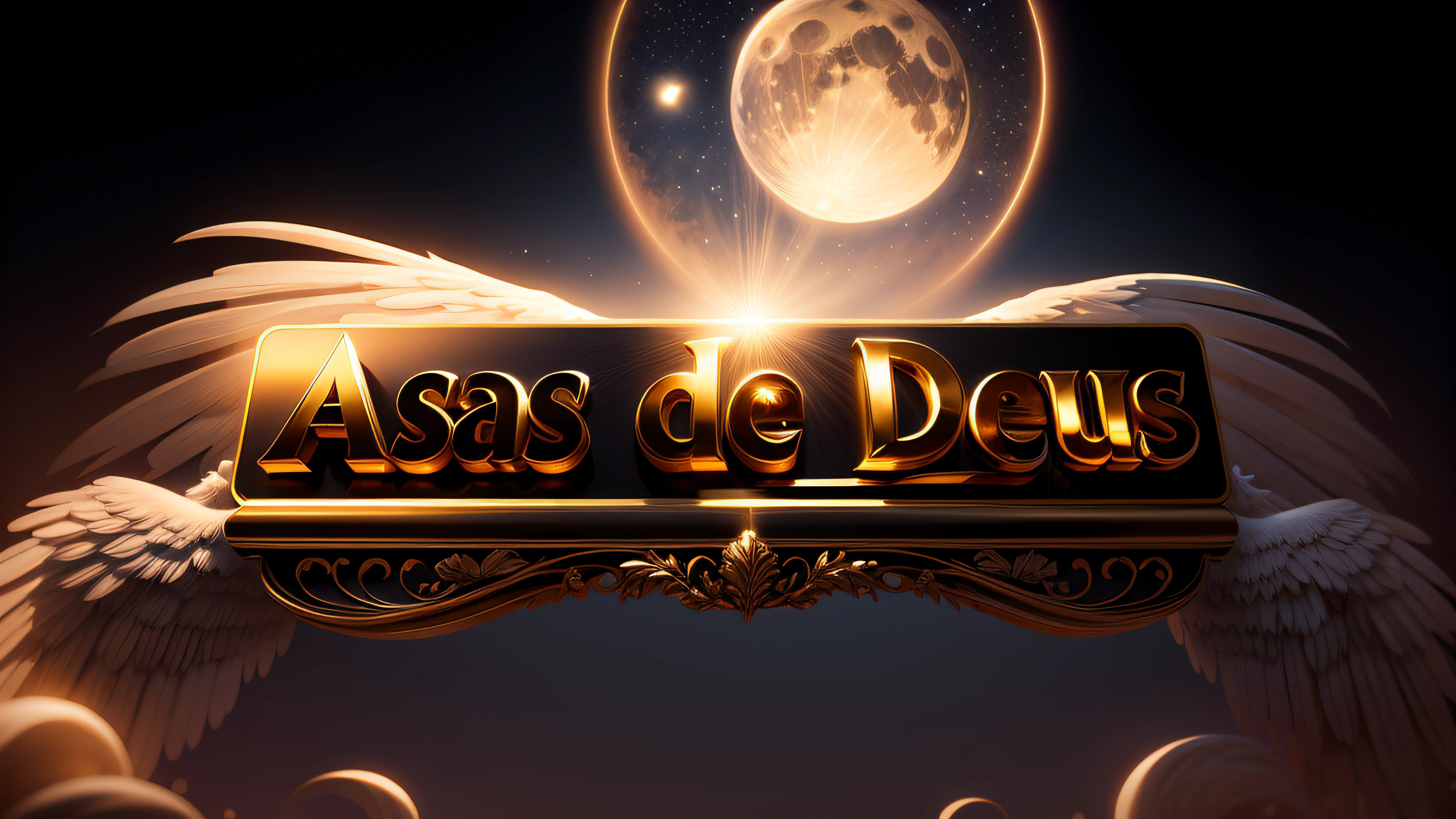 Um logo luxuoso, Angelic theme, with the title Wings of God on a beautiful full moon night