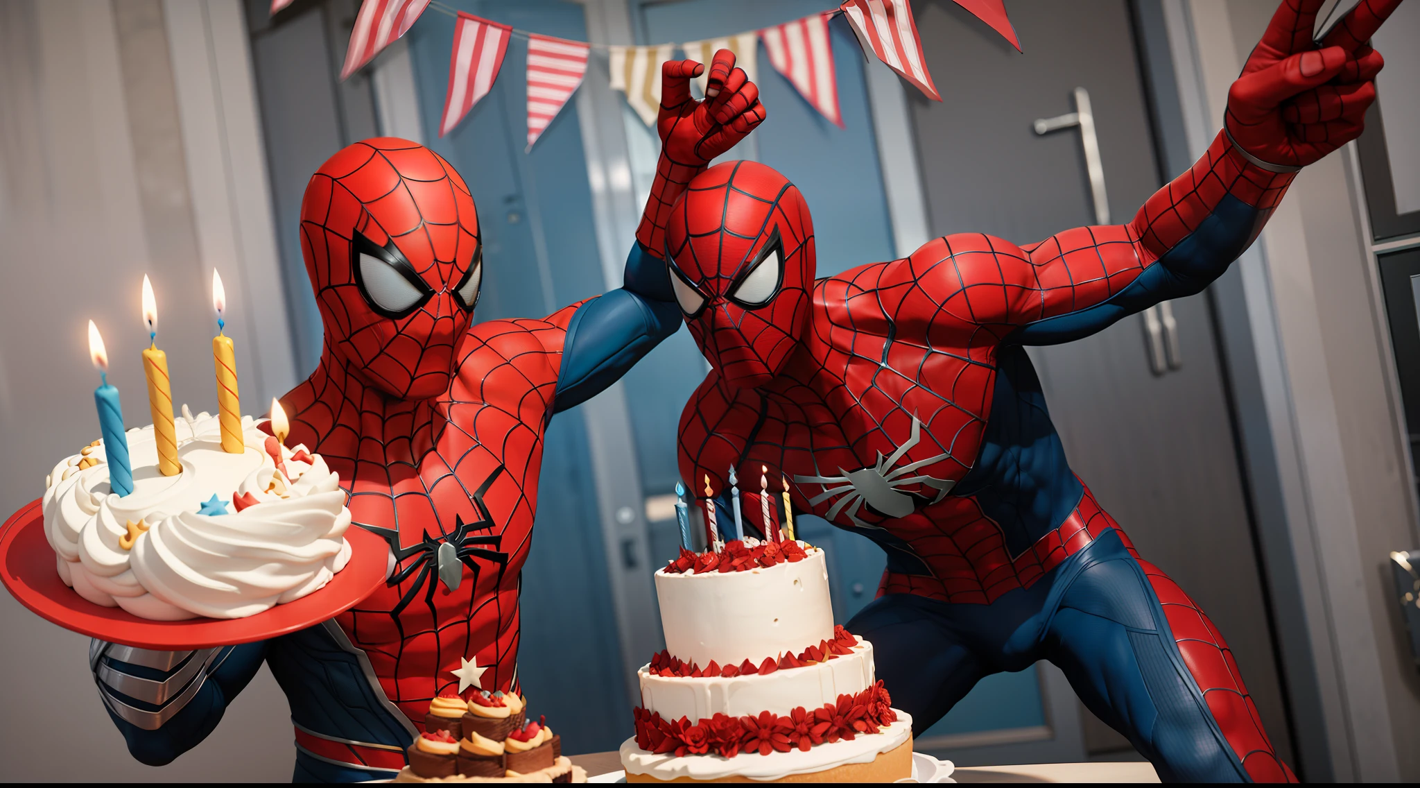 Acengers and Spiderman in a birthday celebration, Fiesta Marvel, avengers birthday party, avengers