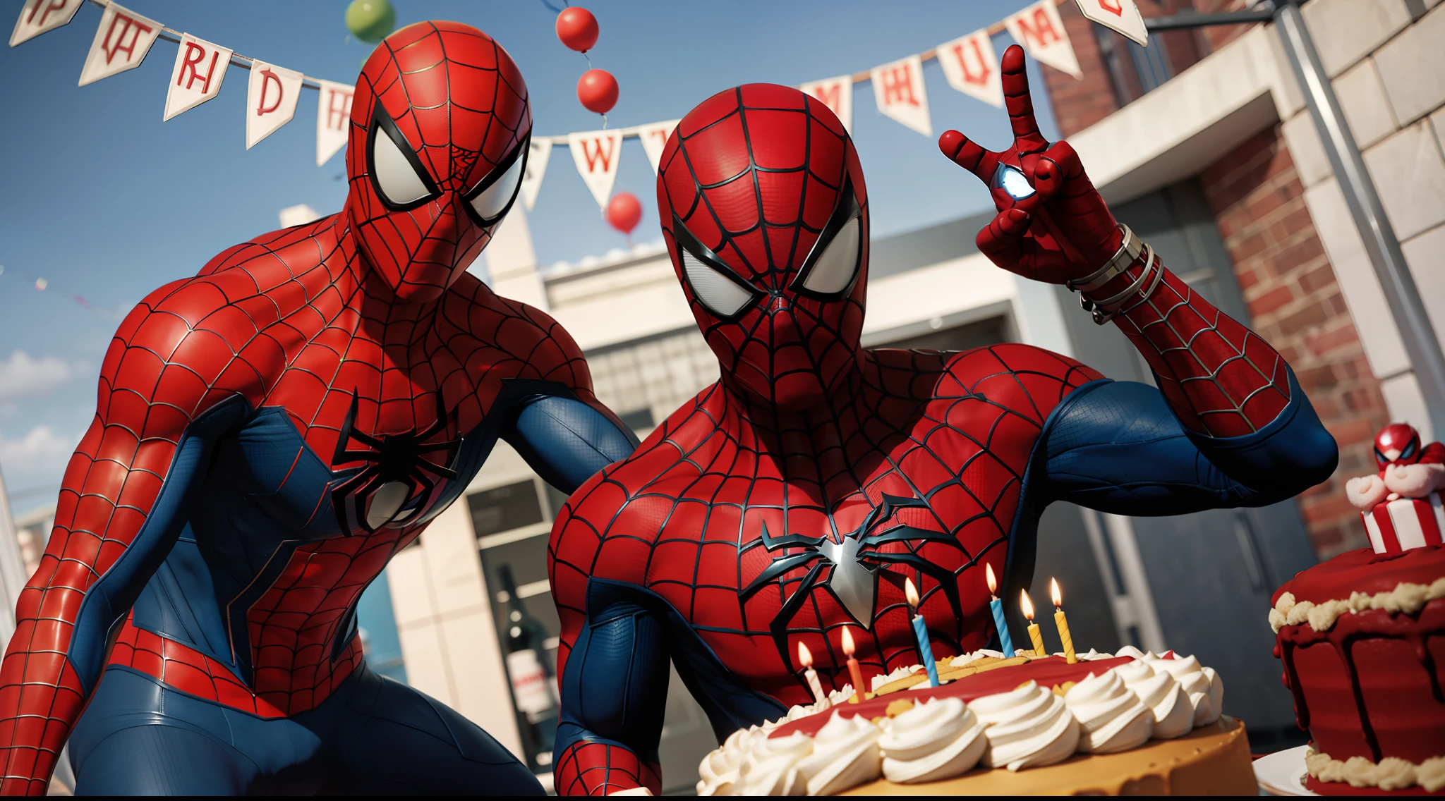 Acengers and Spiderman in a  birthday celebration, Fiesta Marvel, avengers birthday party, avengers