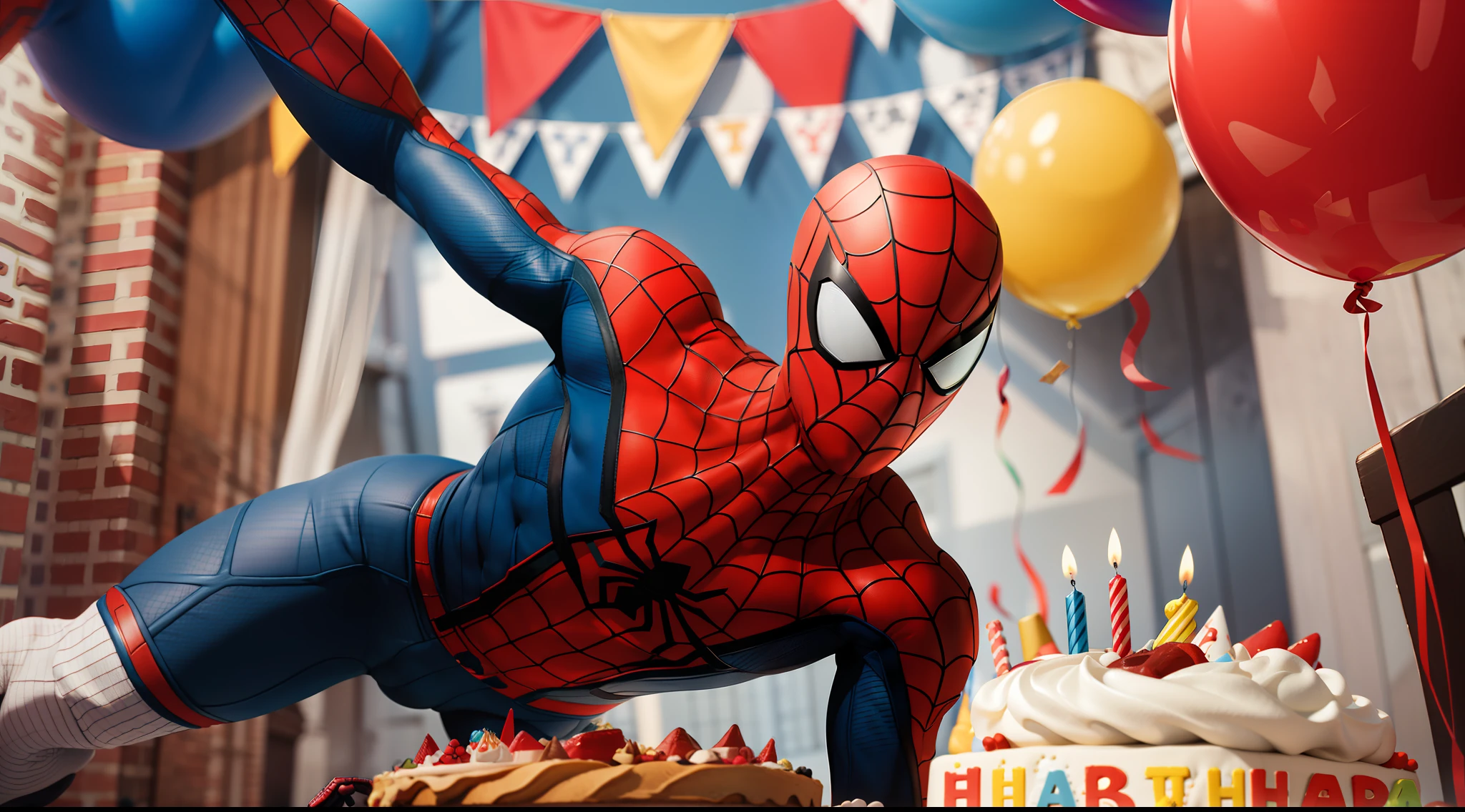 Acengers and Spiderman in a birthday celebration, Fiesta Marvel, avengers birthday party, avengers