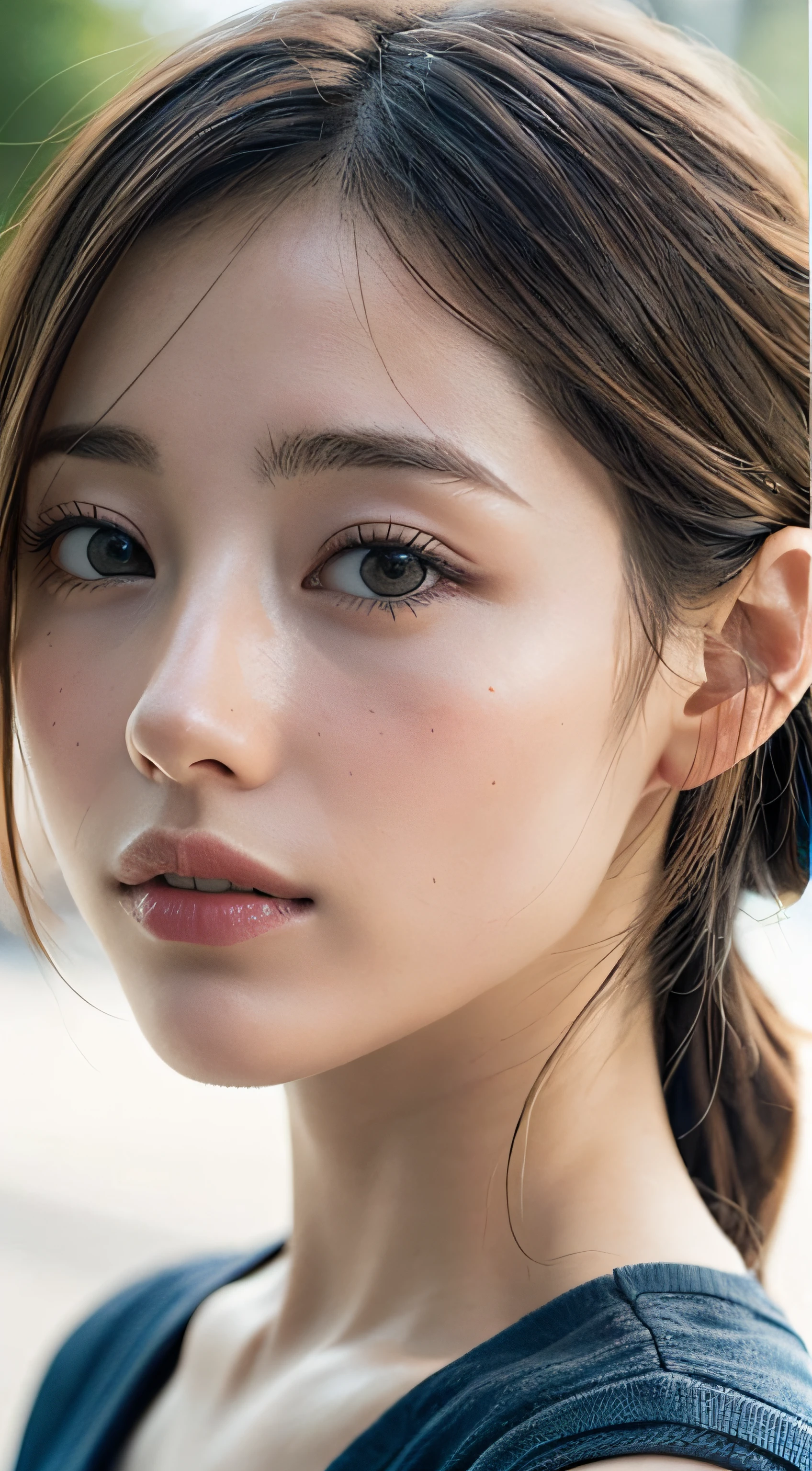 doress、(Photorealsitic:1.4)、(hyper realisitic:1.4)、(realisitic:1.3)、(Smooth lighting:1.05)、(Improved lighting quality in movies:0.9)、32K、1girl in、20 years girl、Realistic lighting、Back lighting、Facial light、raytrace、(brightened light:1.2)、(enhanced quality:1.4)、(Top quality real texture skins:1.4)、finely eye、finerly detailed face、Fine quality eye、(Tired, sleepy and satisfied:0.0)、 close up of face、tshirts、(enhance body line mood:1.1)、(Increase the beauty of skin texture:1.1)、((Satomi Ishihara))、