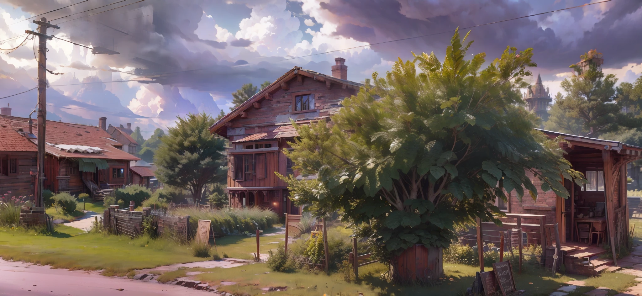 Rustic brick house, mesh fence, high intricate details, high detailed