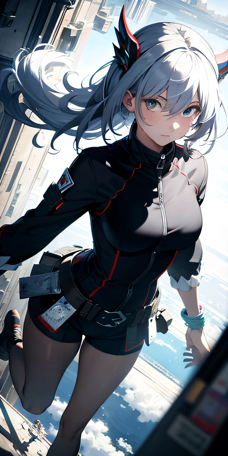 absurd res, high res, (masterpiece:1.4), ultra-detailed, 1girl, from above, space, floating