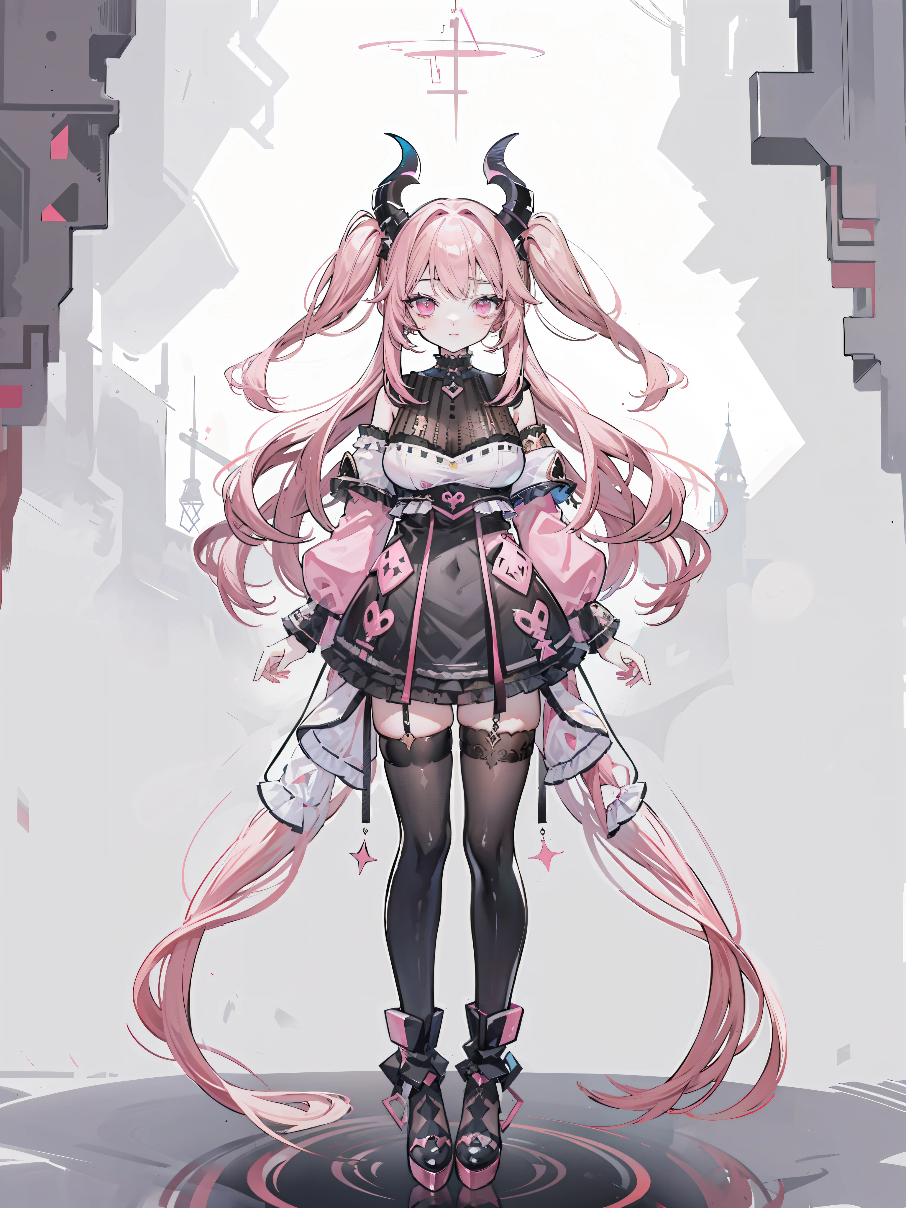 1girl, dark pink hair, Long bangs, Black horns, pink eyes, long short hair back, Black latex bodysuit, concept, vtuber, character concept art, Original character, Model VTUBER, VTuber-fullbody, VTuberModel, style of, artstyle, the lora, wlsdnjs950, Erabi_, Masterpiece, perfect symmetry