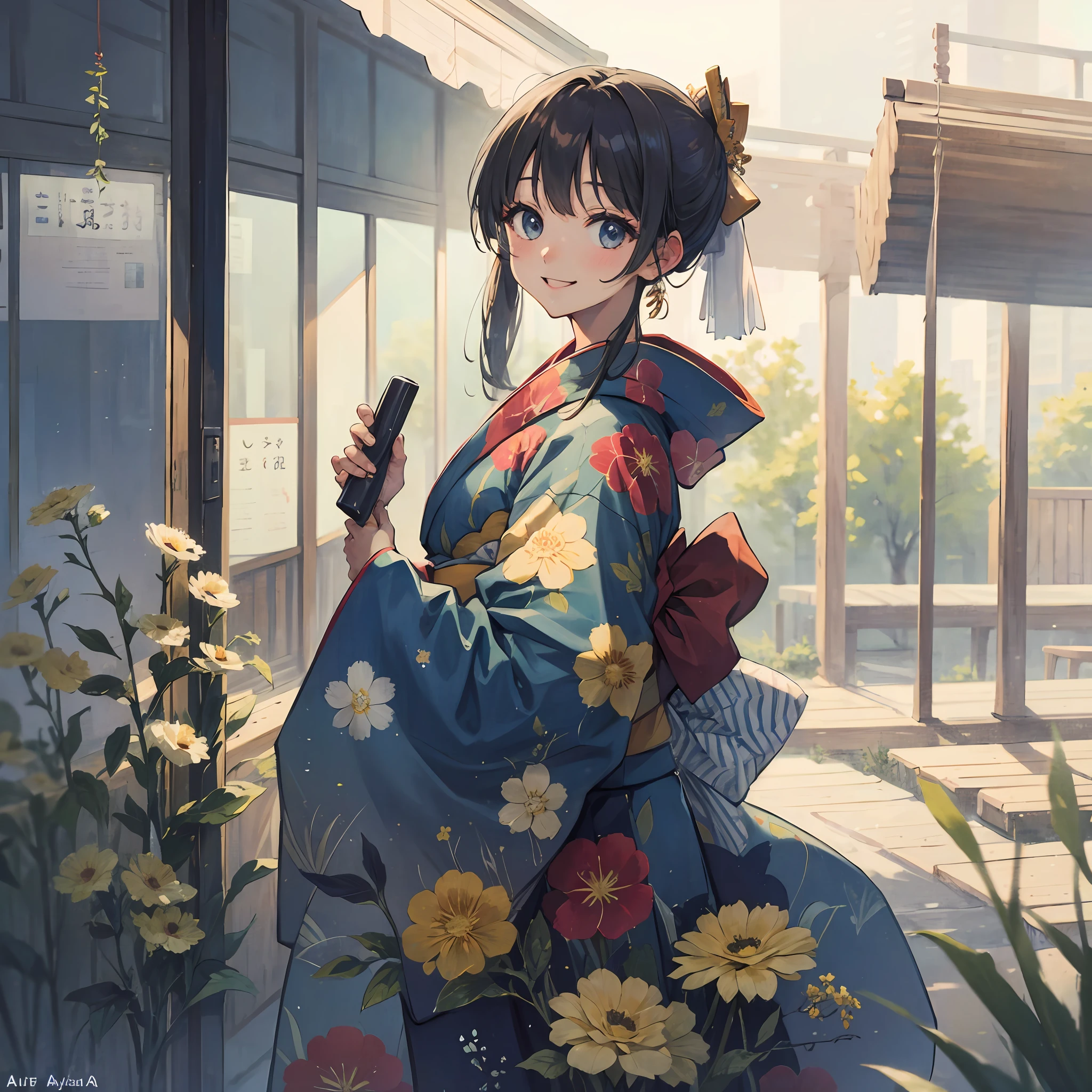 Masterpiece, high definition, best quality, 1 girl solo, kamisato_ayaka, smile, kimono --auto