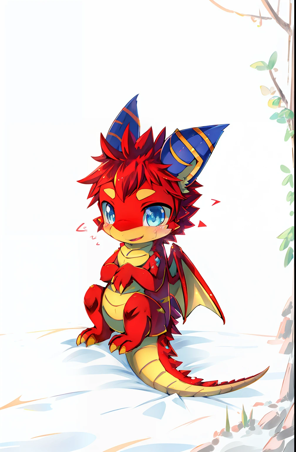 (1 Western Dragon),wings open,eBlue eyes,tchibi, Sora as a dragon anime,cute little dragon,Cartoon Cute, ((Red)) ,style of cute pokemon,tmasterpiece, best qualtiy, Ultra high quality, absurd details, The best light, The best shadow, sharp, Sharp images, A detailed, The is very detailed, A high resolution, 8k, 4k, UHD, Ray traching, (beautiful effects), (Detailed dragons), (No deformed body)