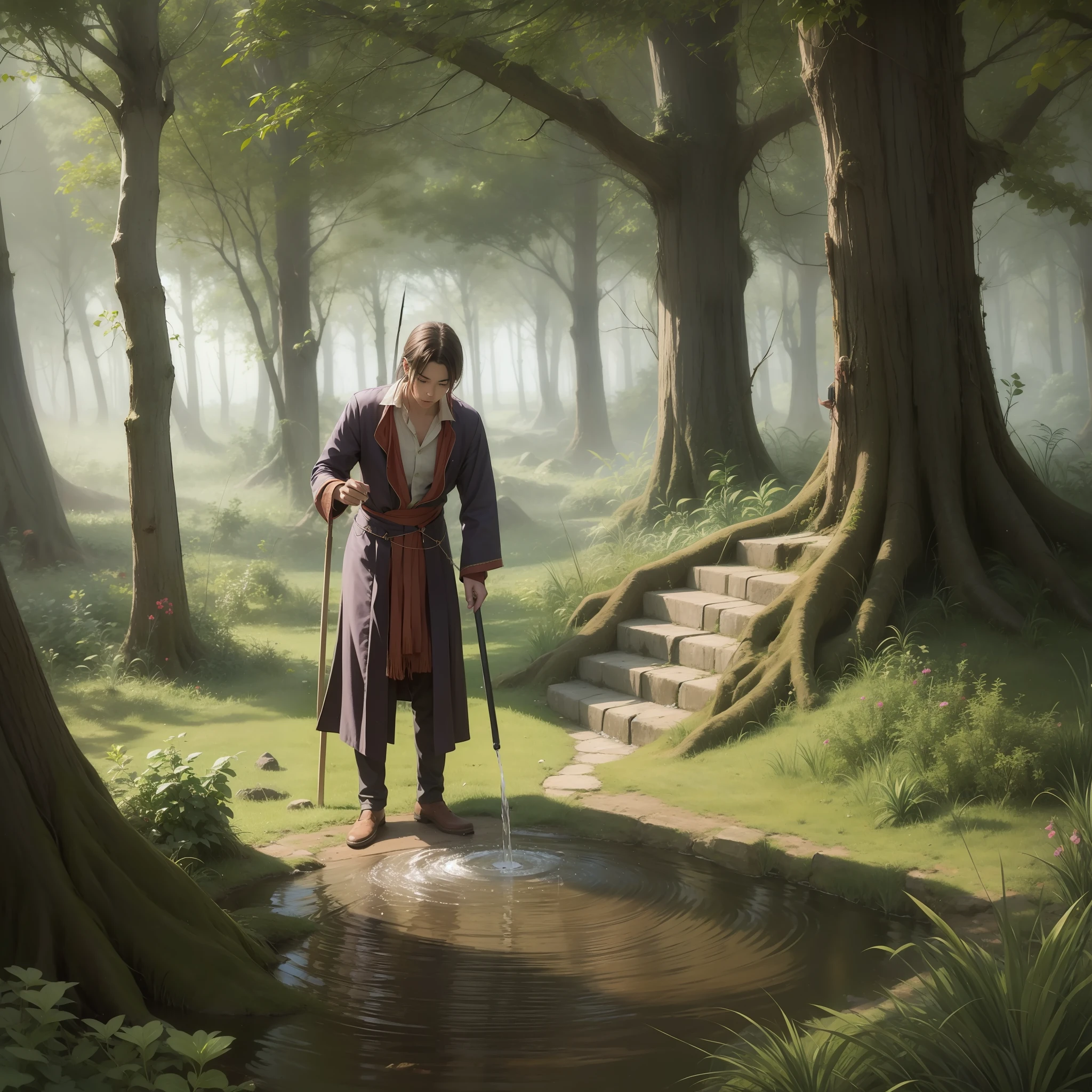 Man finally finds the ancient well in the forest mentioned by the sage.