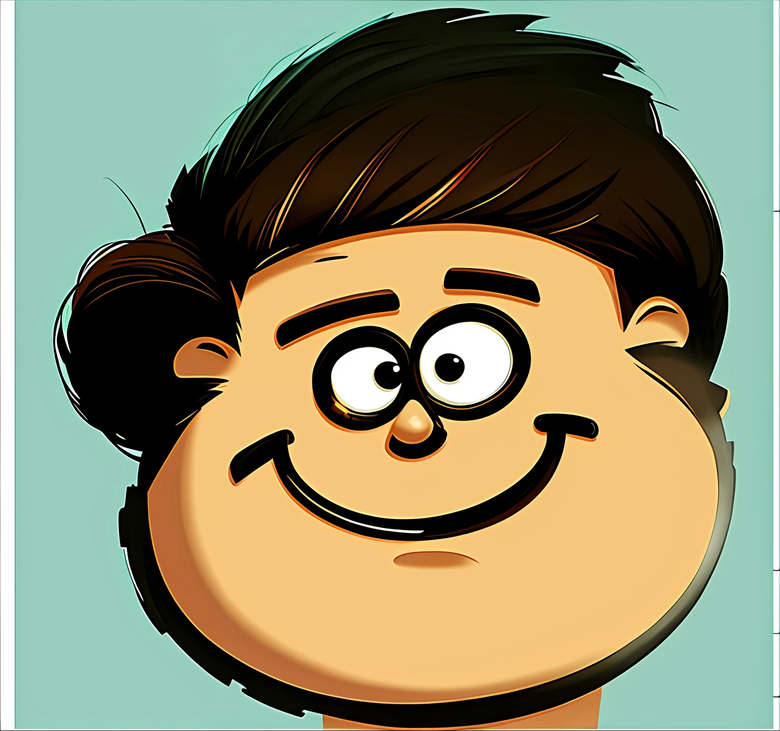 imagem dos desenhos animados de um homem com um grande sorriso em seu rosto, jaidenanimations, Jontron, Penteado Peter Griffin, close - retrato facial de cima, cara dos desenhos animados, retrato de personagem de mim, Sr. Design de personagens Nimbus, personagem bonito dos desenhos animados, retrato headshot do personagem, com rosto redondo, retrato de personagem de closeup, big forhead, pintura digital dos desenhos animados, official illustration
