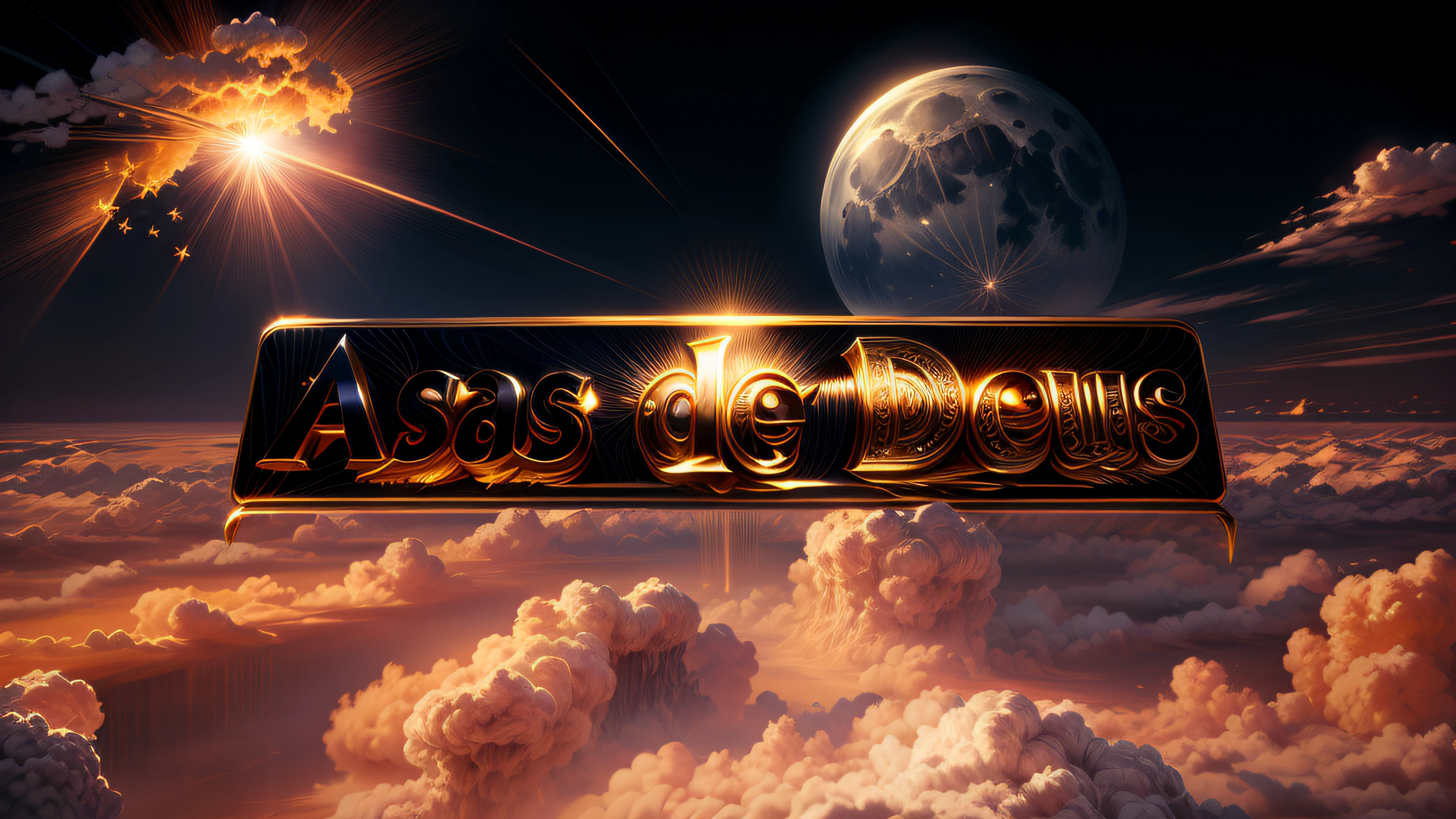 Um logo luxuoso, Angelic theme, with the title Wings of God in a night sky of great full moon and bright stars
