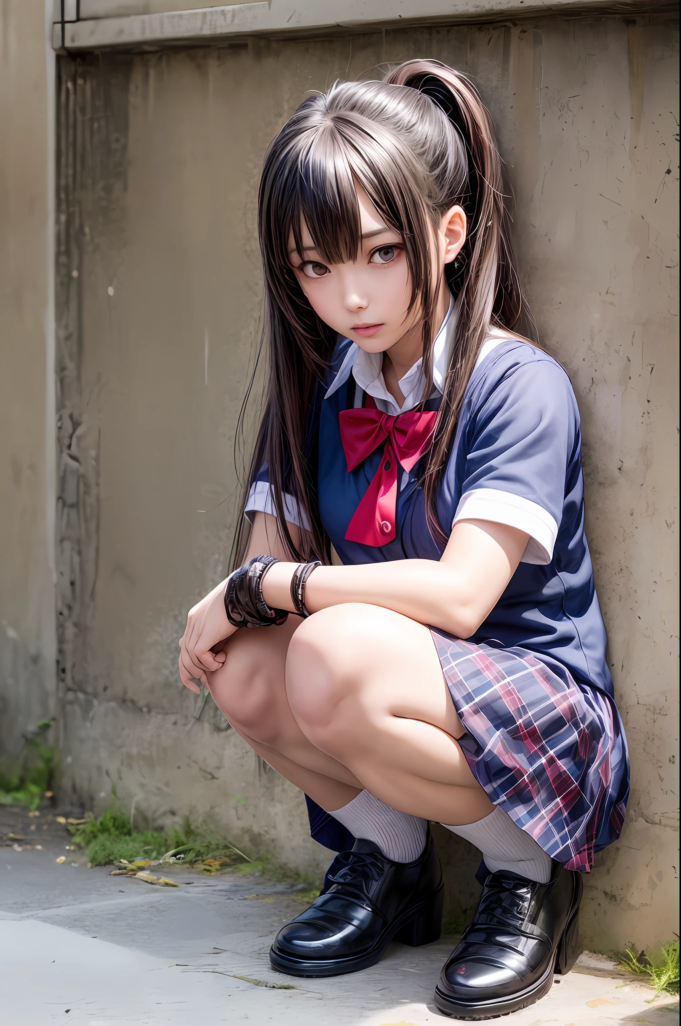 arafed woman in a school uniform sitting on a ledge, a hyperrealistic schoolgirl, anime girl in real life, anime girl cosplay, seductive anime girl, beautiful anime girl squatting, hyperrealistic schoolgirl, beautiful anime high school girl, attractive anime girl, the anime girl is crouching, photorealistic anime, beautiful alluring anime teen