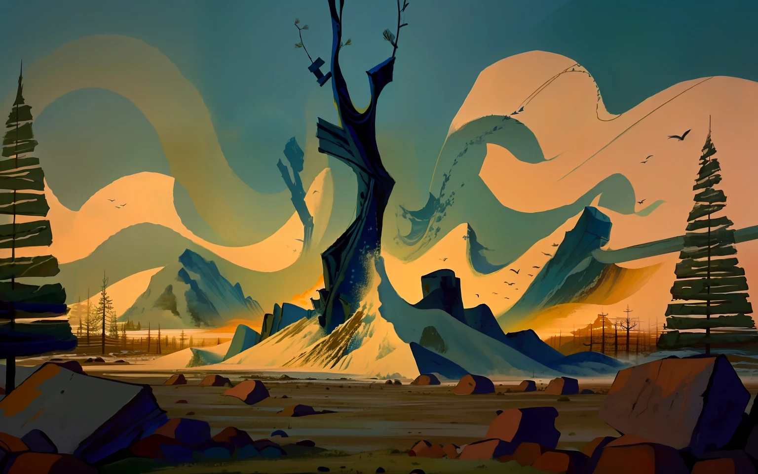 apocalyptic war, wide vision, down to top