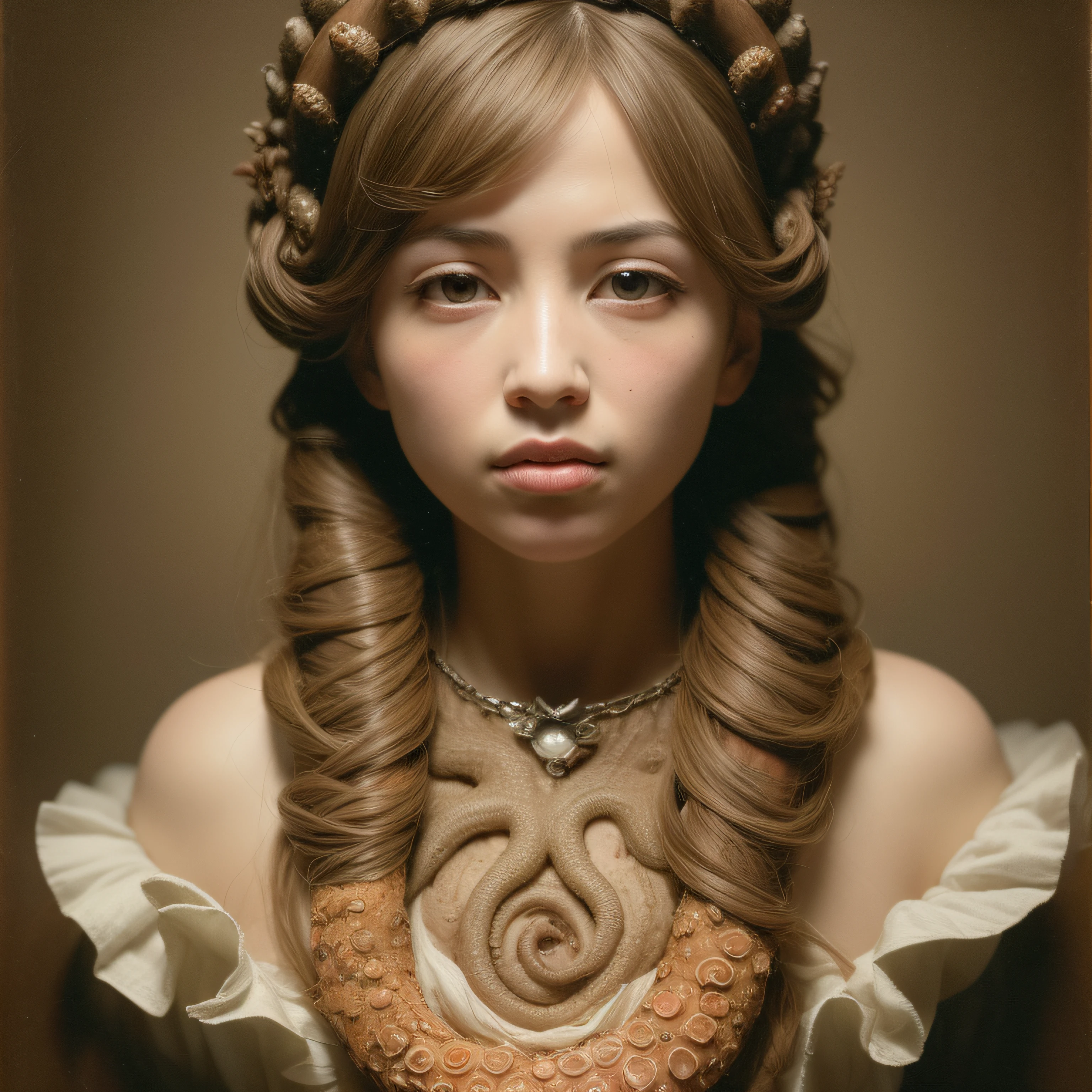 (extremadamente detallado, obra maestra, La mejor calidad), Estilo oscuro, intense illumination, rostro con arrugas, lengua larga, tentacle, deforme, monstruoso, un anciano con Colmillos finos, amenazante. Rococo composition. Luz de caravaggio