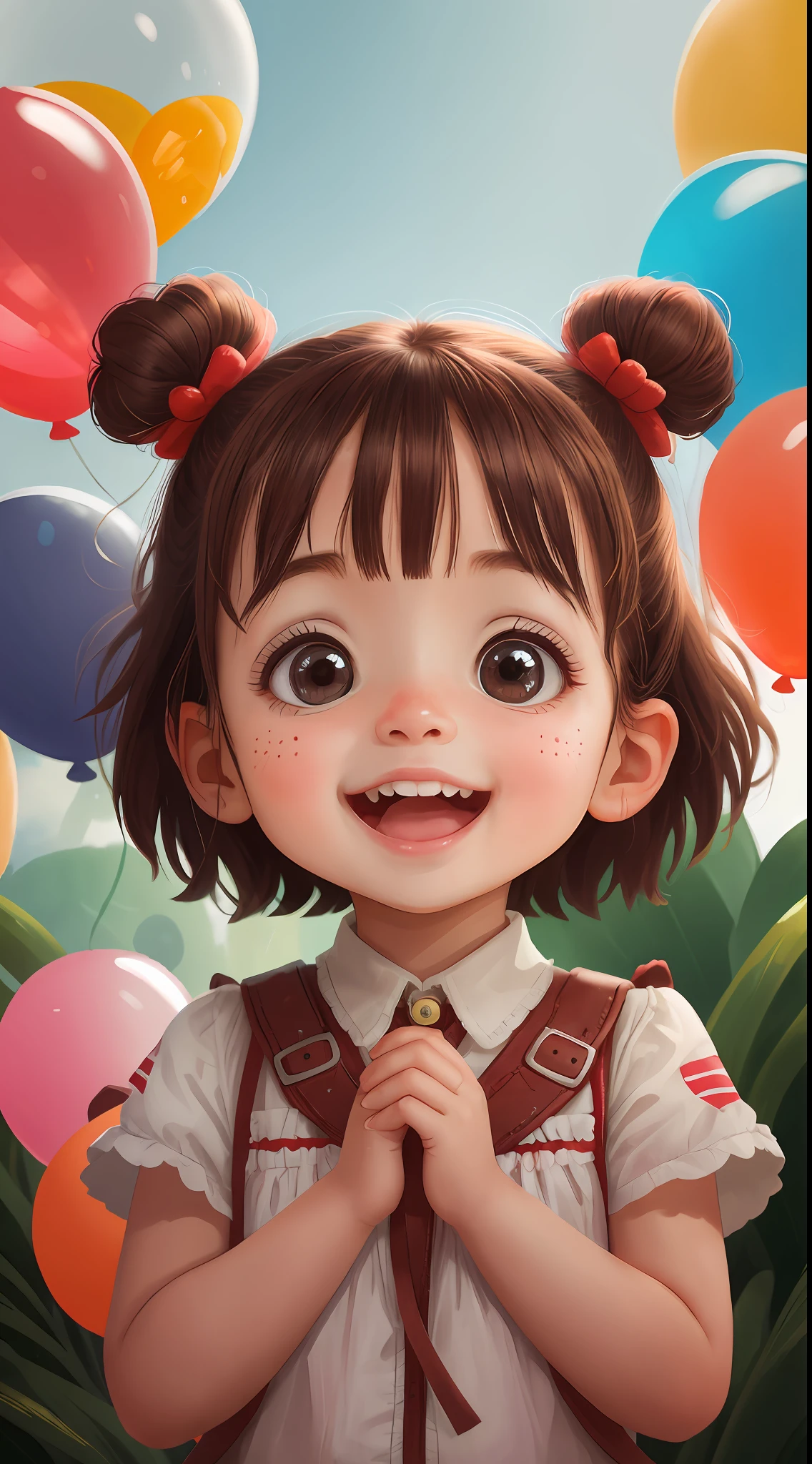 A little girl, zoo, many balloons, happy, happy, perfect quality, clear focus (clutter-home: 0.8), (masterpiece: 1.2) (realistic: 1.2) (bokeh) (best quality) (detailed skin: 1.3) (intricate details) (8K) (detail eyes) (sharp focus), (happy)