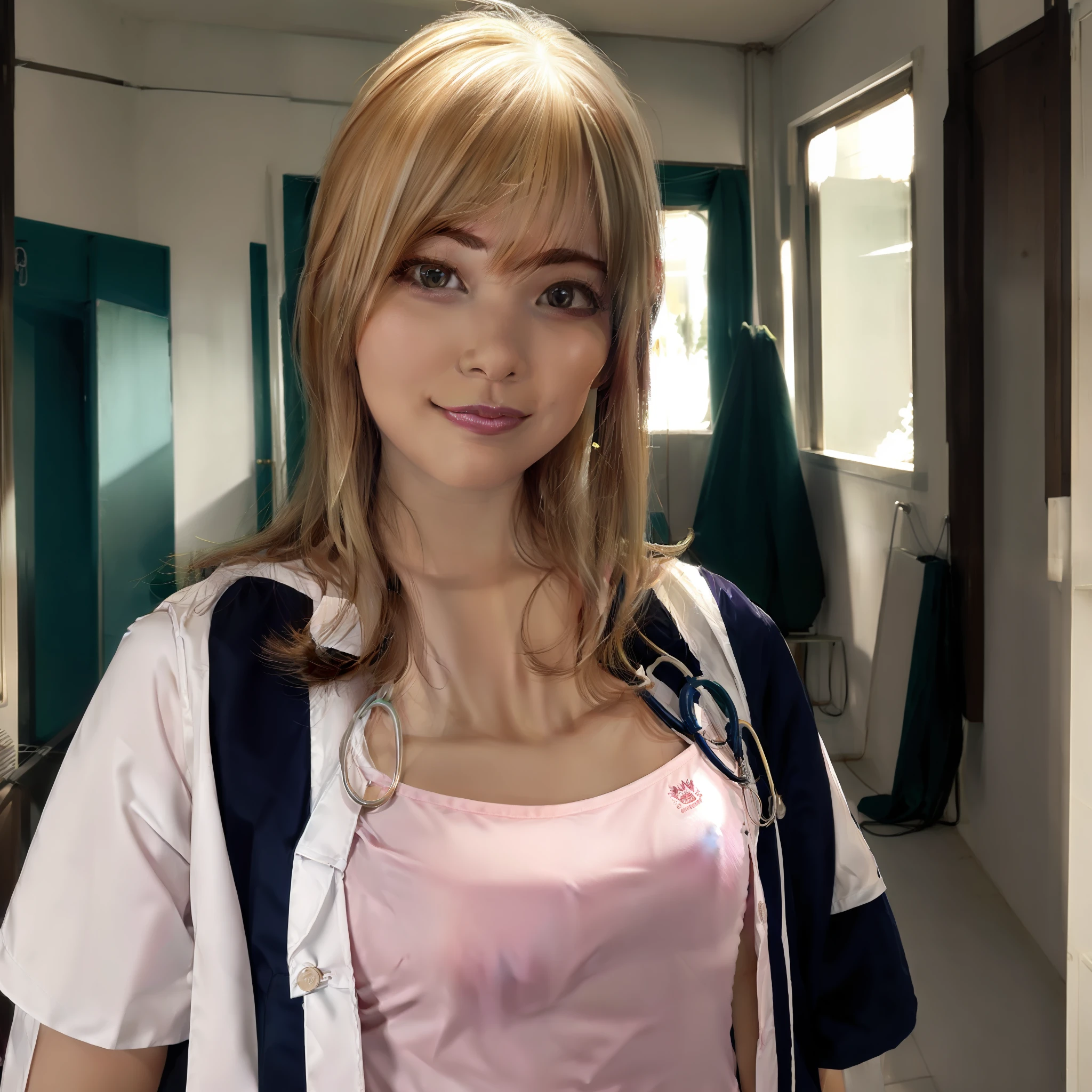(Melhor qualidade) (retrato de corpo pela metade) Blonde doctor in office