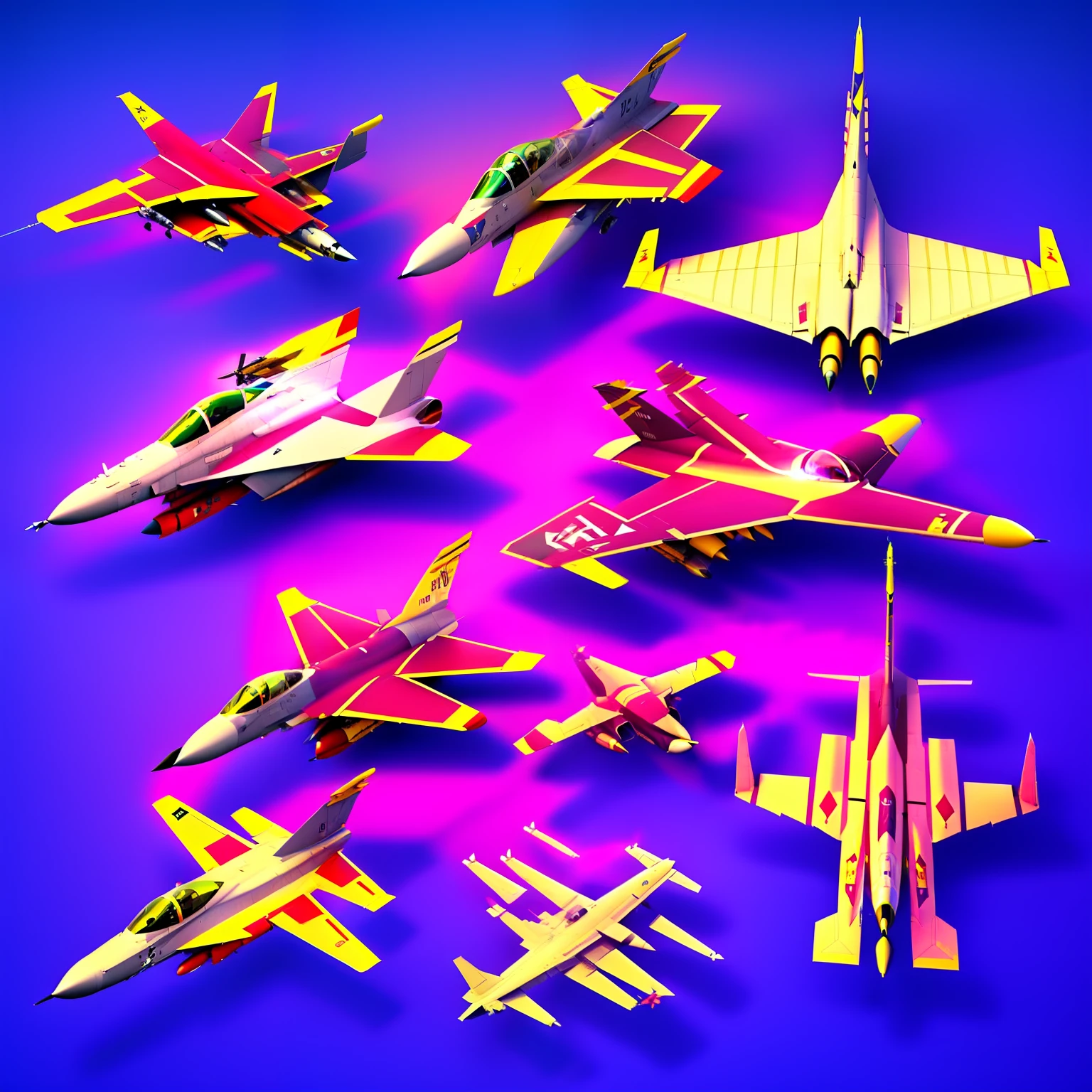 fighter jets，2d，Top-down view，sense of science and technology，material，A top-down perspective